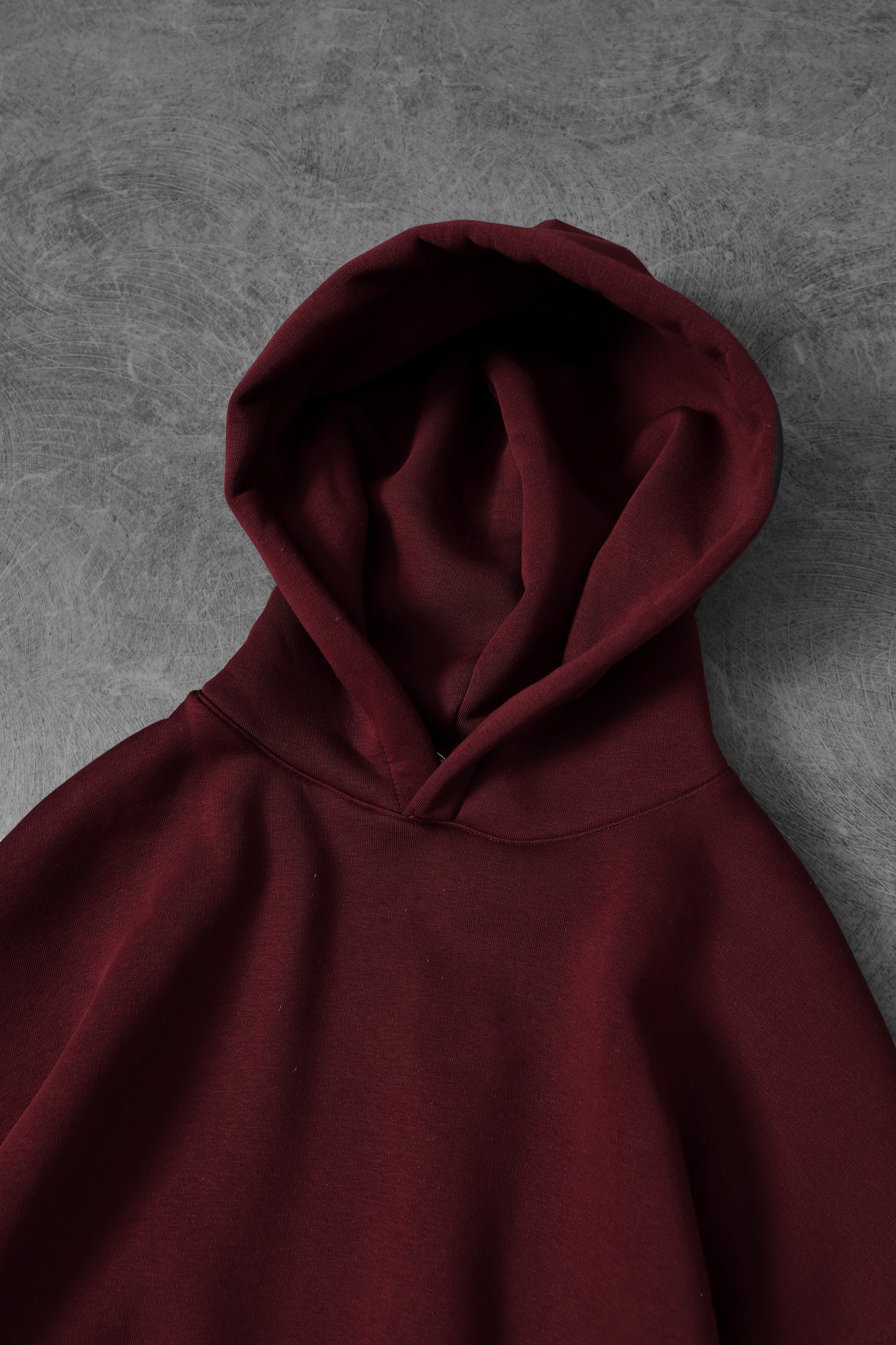 Erkek Bordo Basic Kapüşonlu Oversize Sweatshirt