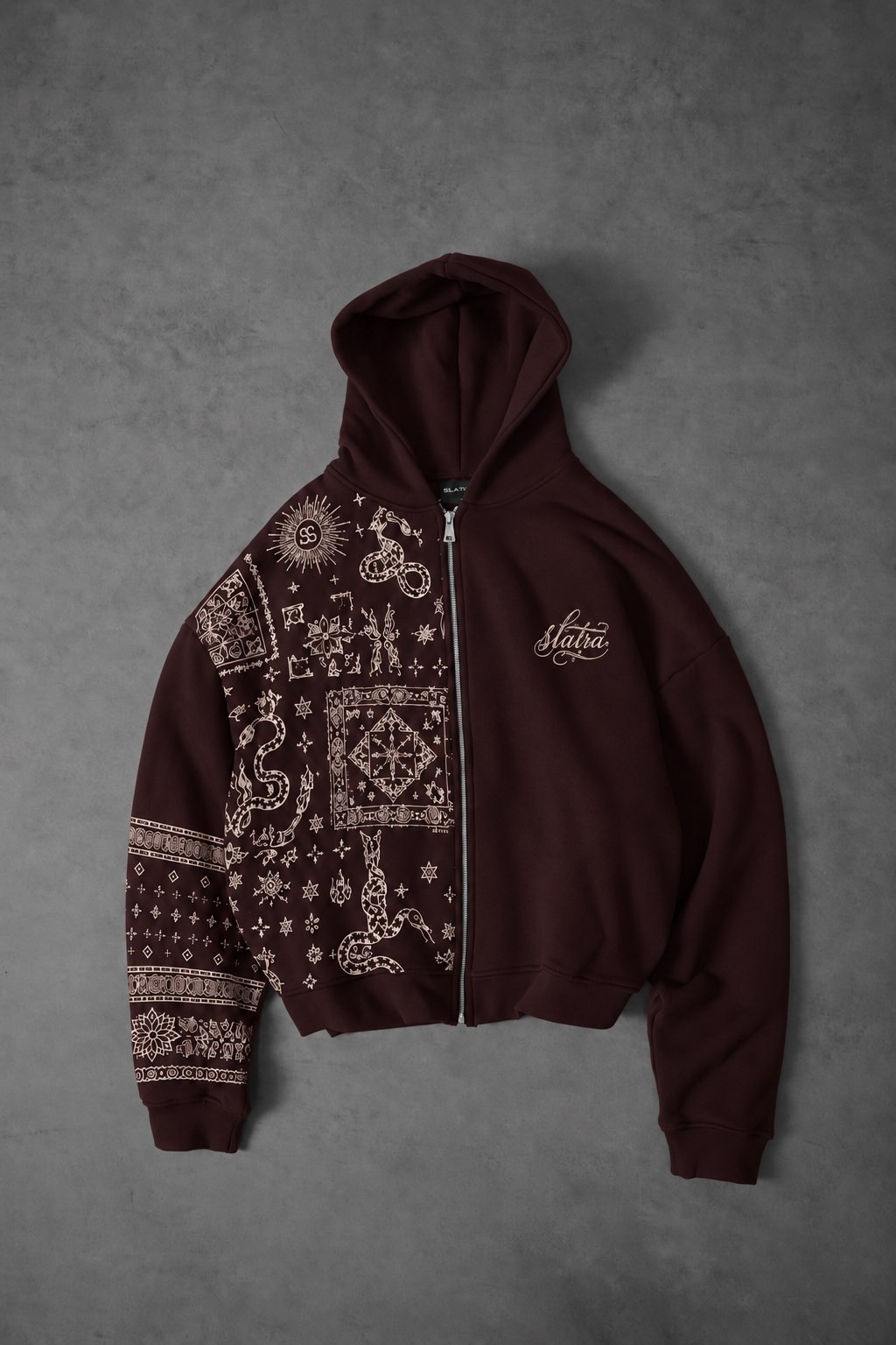 Erkek Bordo Codex Oversize Full Zip Hoodie