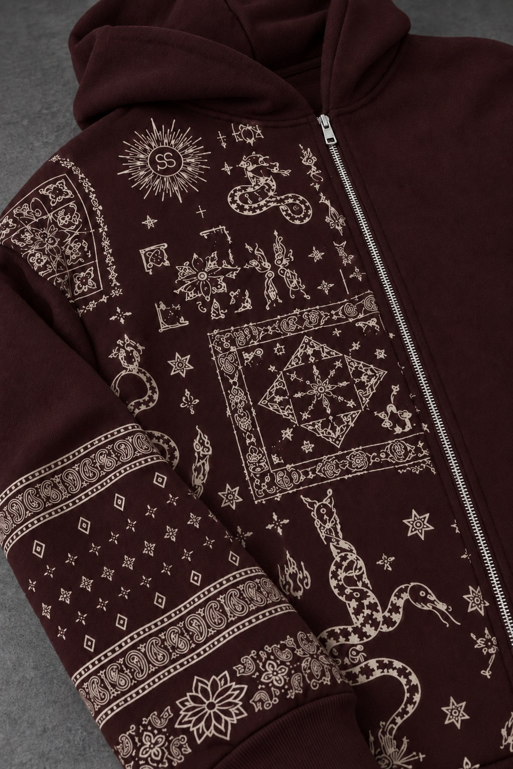 Erkek Bordo Codex Oversize Full Zip Hoodie
