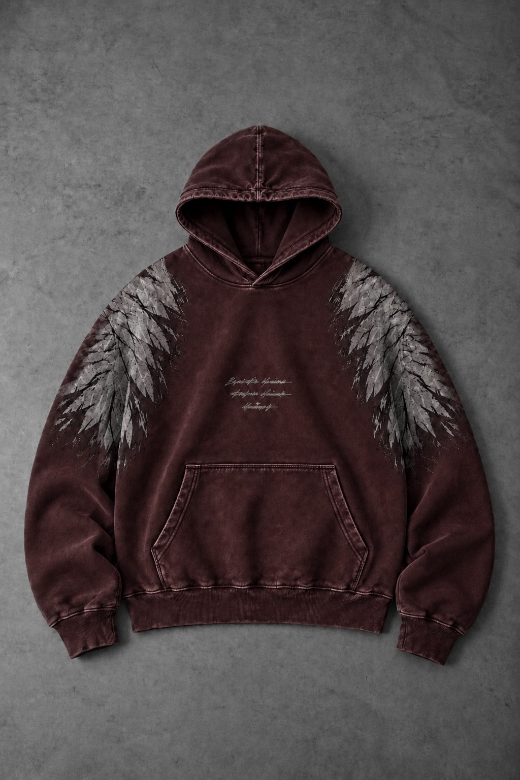 Erkek Bordo Eagle Özel Yıkamalı Oversize Hoodie