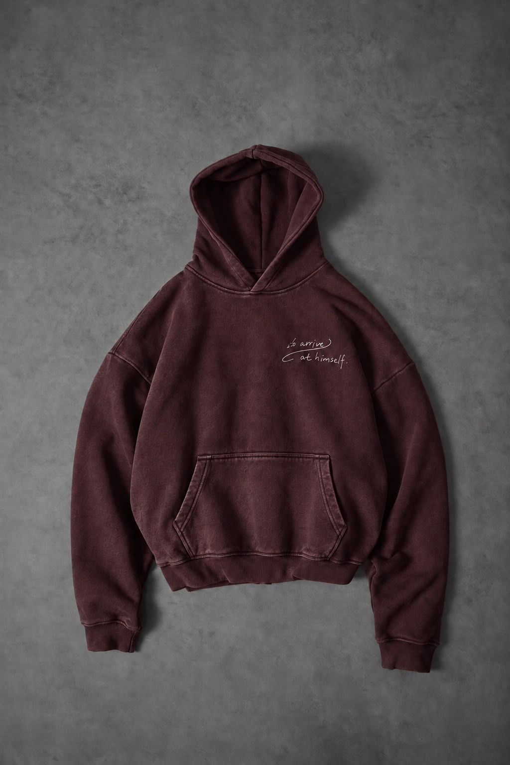 Erkek Bordo Himself Patch Özel Yıkamalı Oversize Hoodie