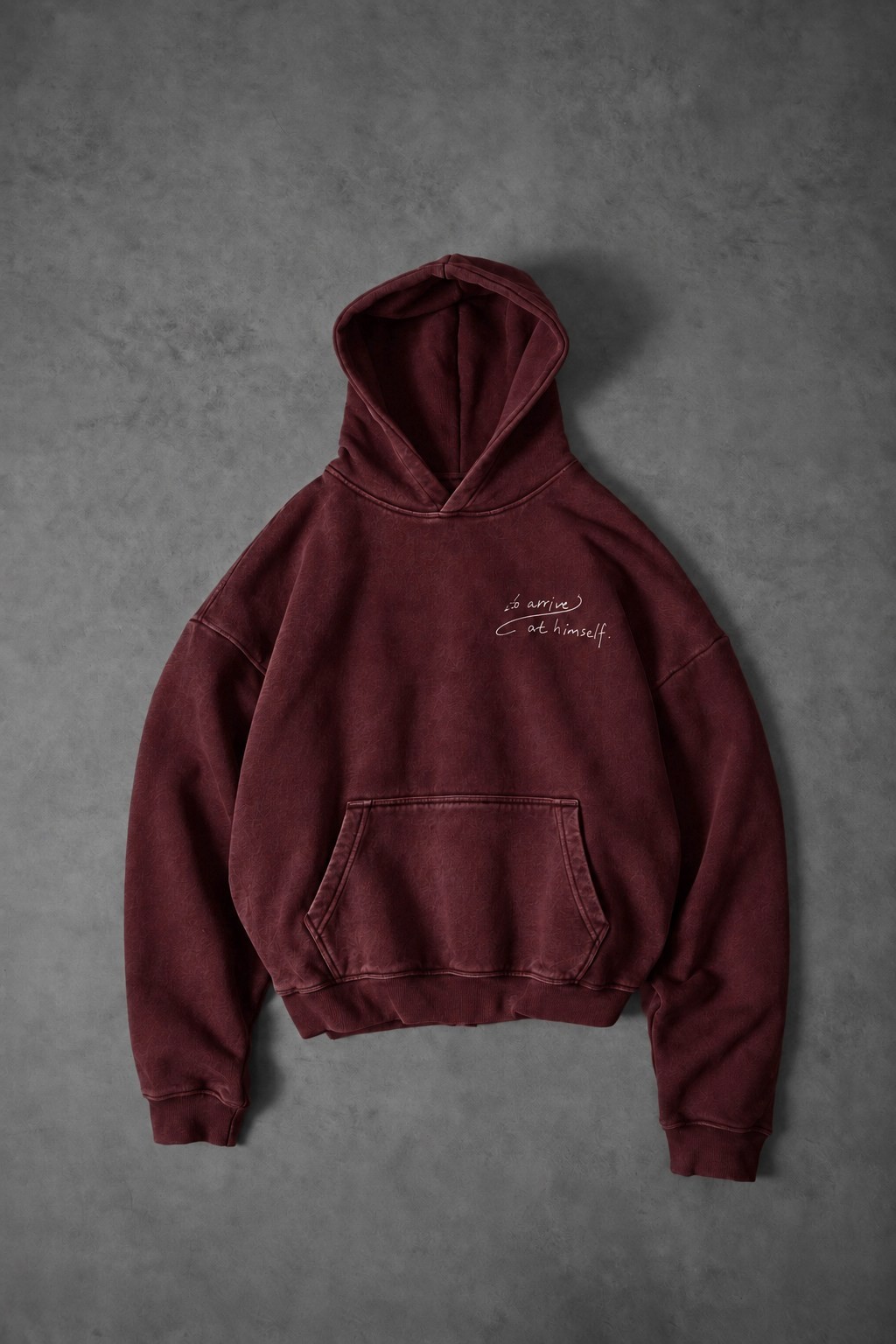 Erkek Bordo Himself Patch Özel Yıkamalı Oversize Hoodie