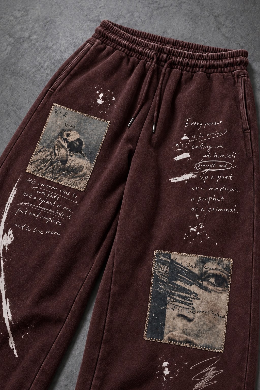 Erkek Bordo Himself Patch Özel Yıkamalı Baggy Eşofman