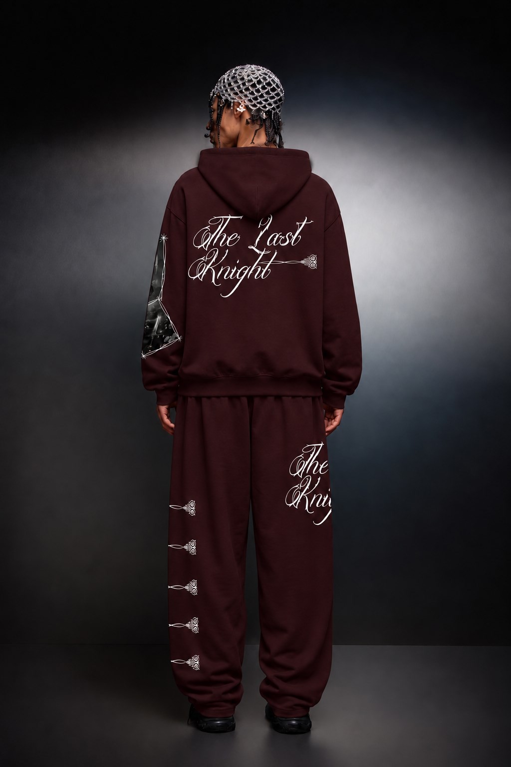 Erkek Bordo Knight Oversize Full Zip Hoodie