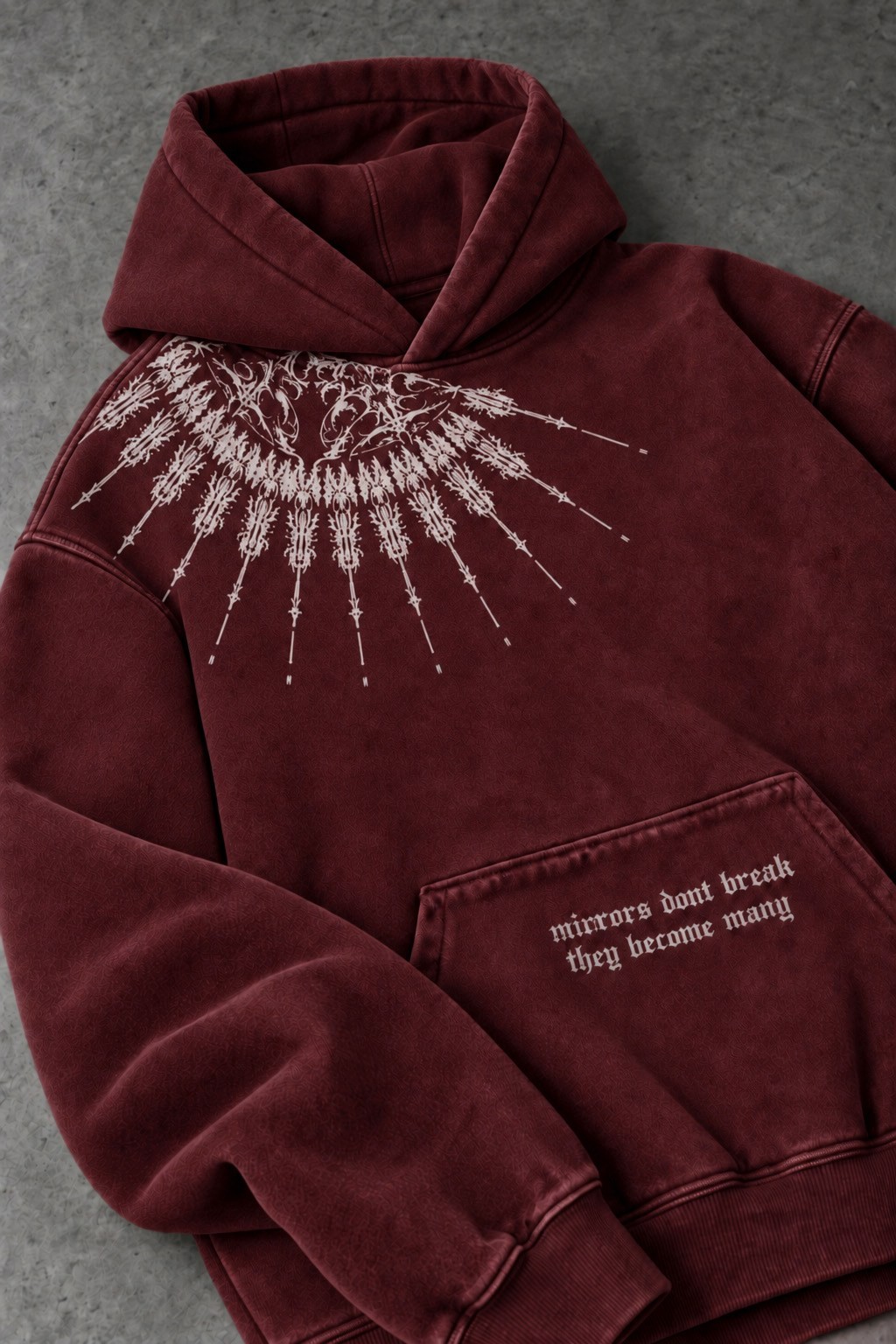 Erkek Bordo Mantra Özel Yıkamalı Oversize Hoodie