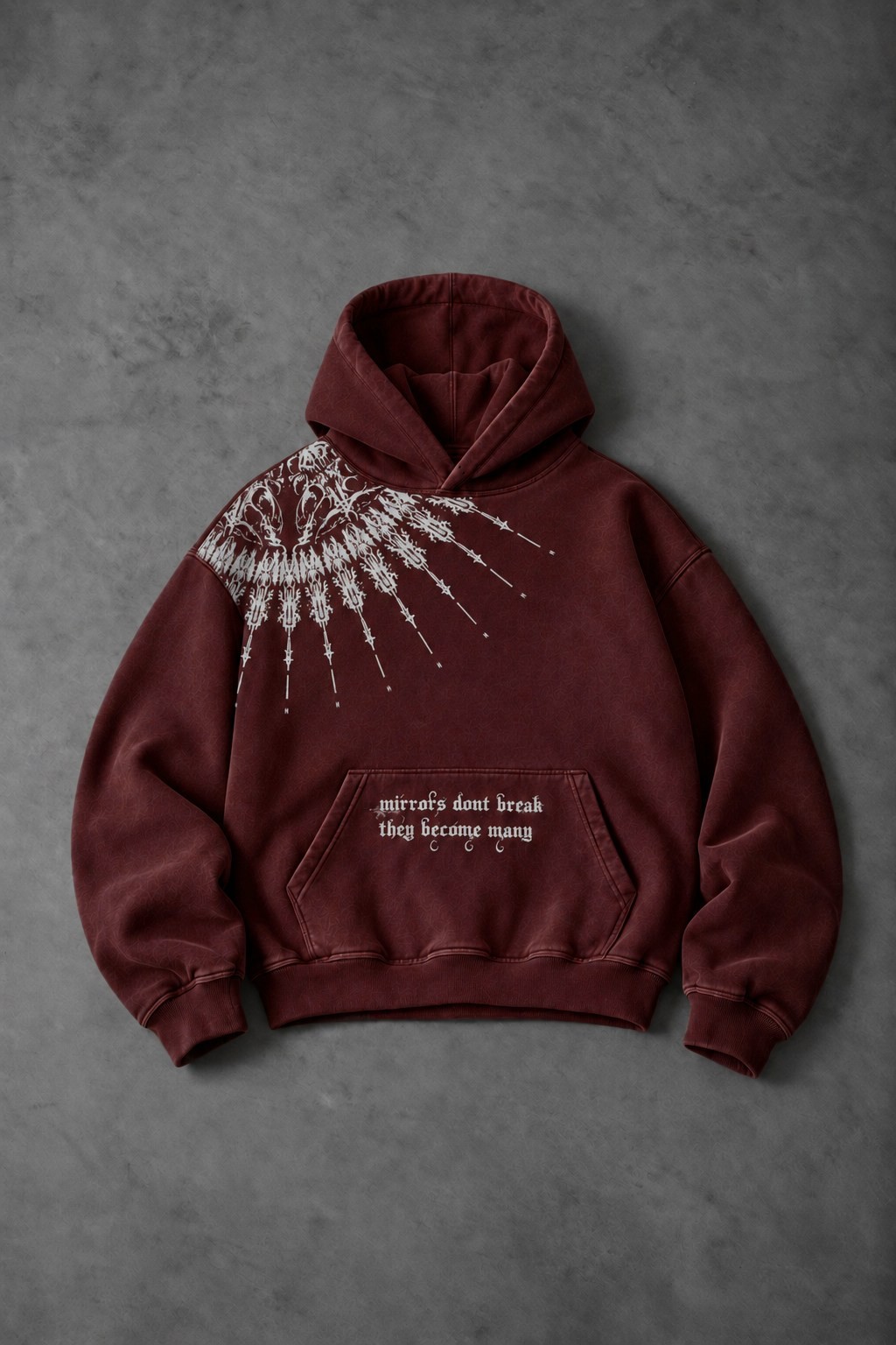 Erkek Bordo Mantra Özel Yıkamalı Oversize Hoodie