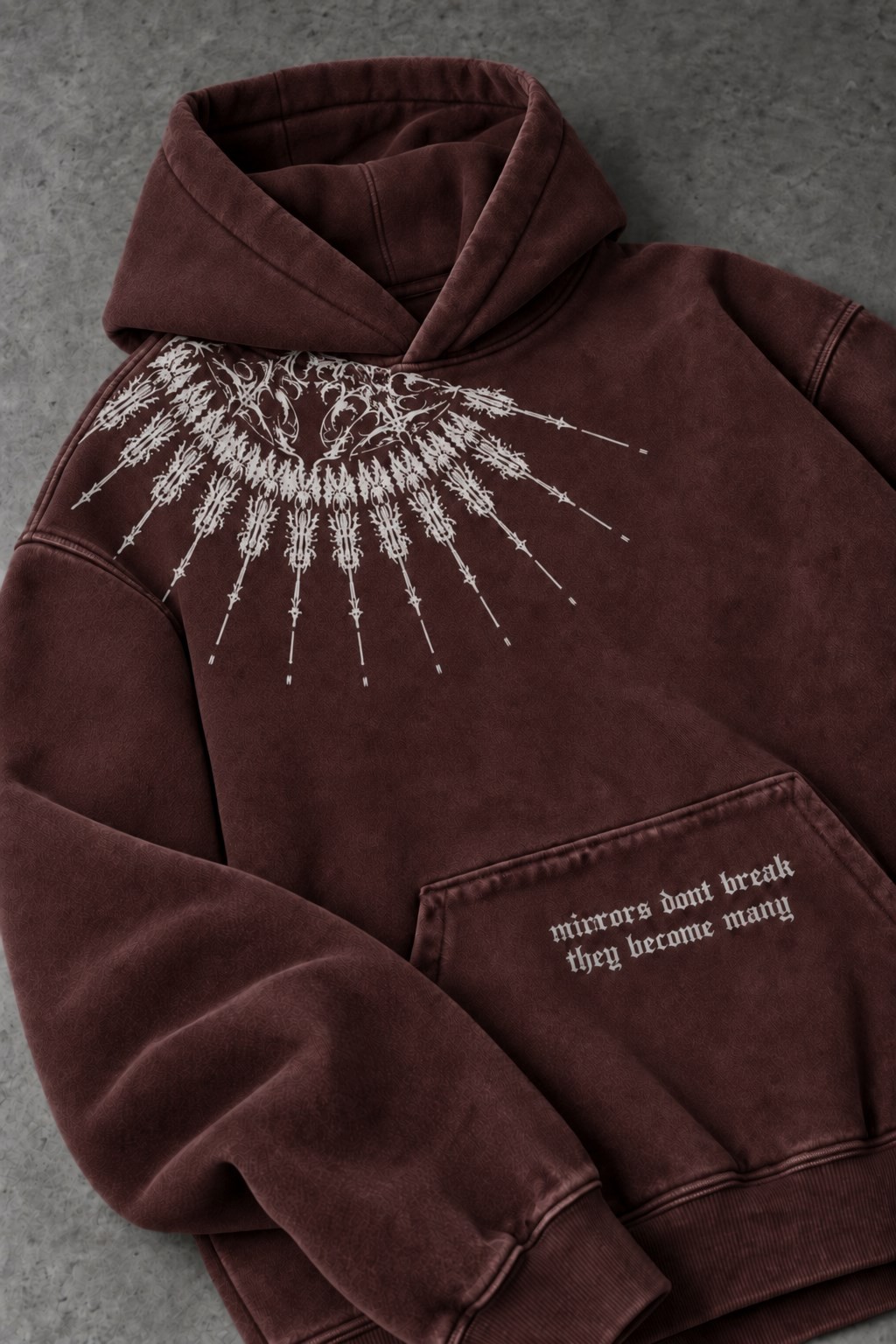 Erkek Bordo Mantra Özel Yıkamalı Oversize Hoodie