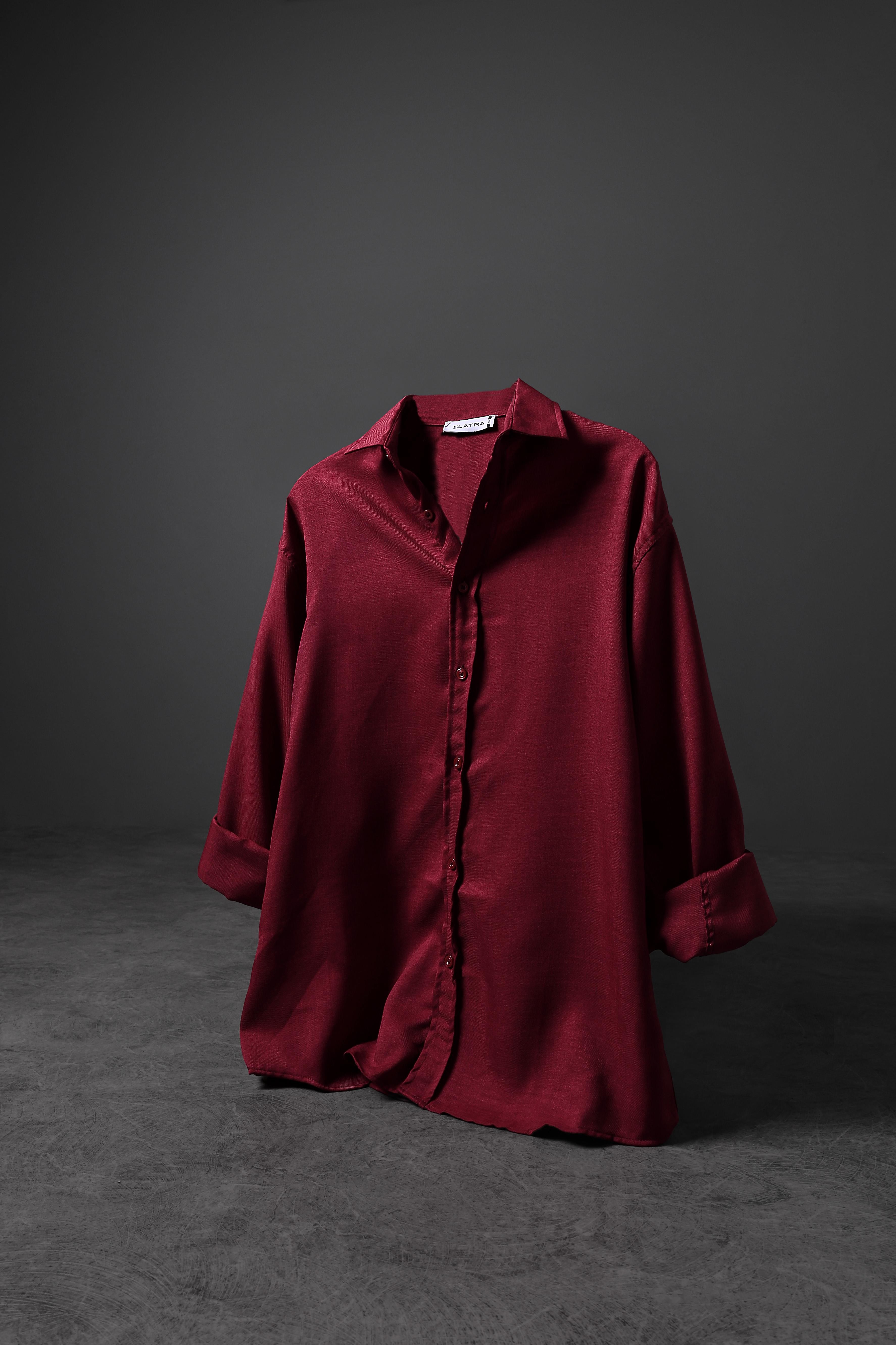 Erkek Bordo Oversize Sofia İnce Keten Gömlek