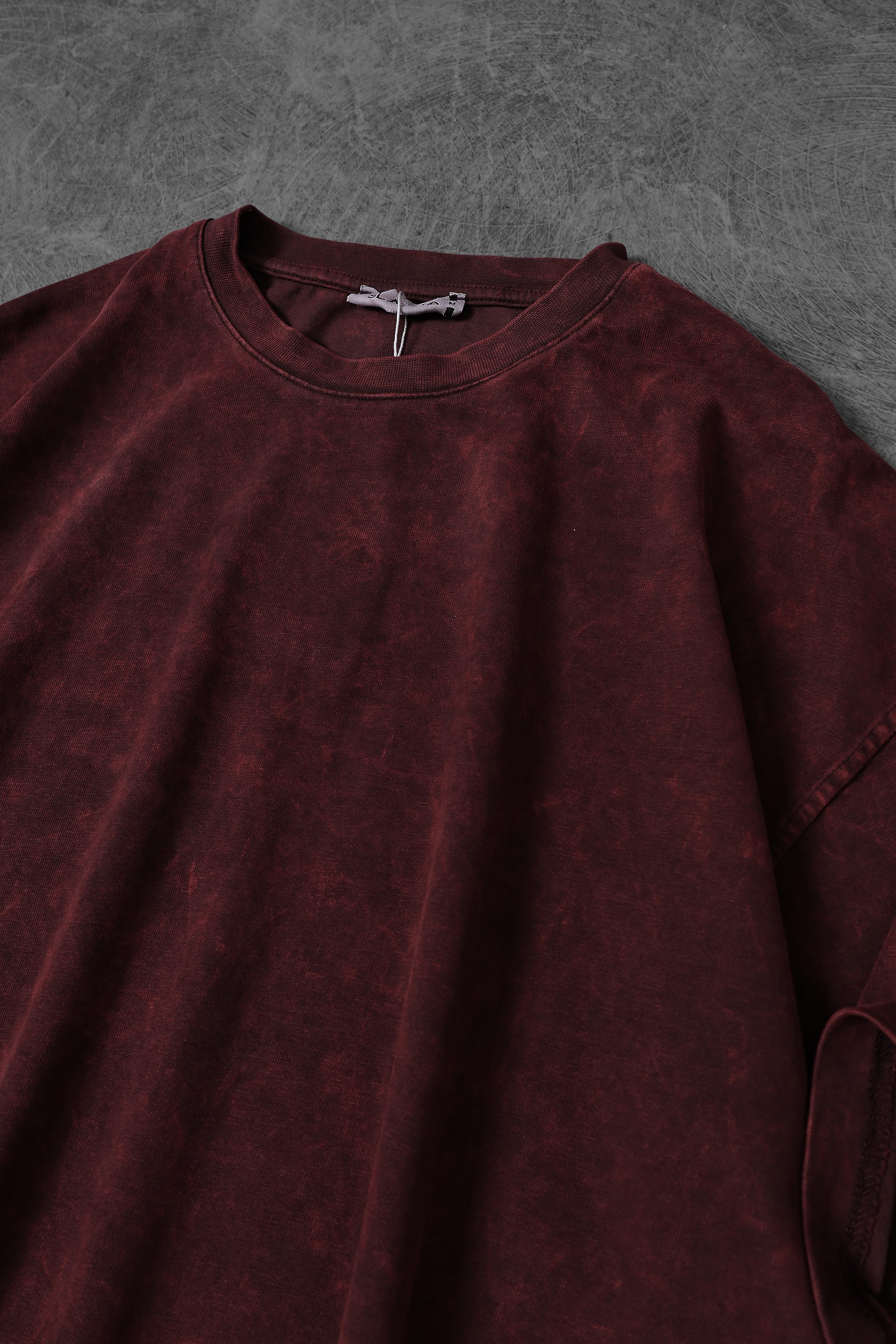 Erkek Bordo Özel Yıkamalı Kumaş Oversize Tshirt