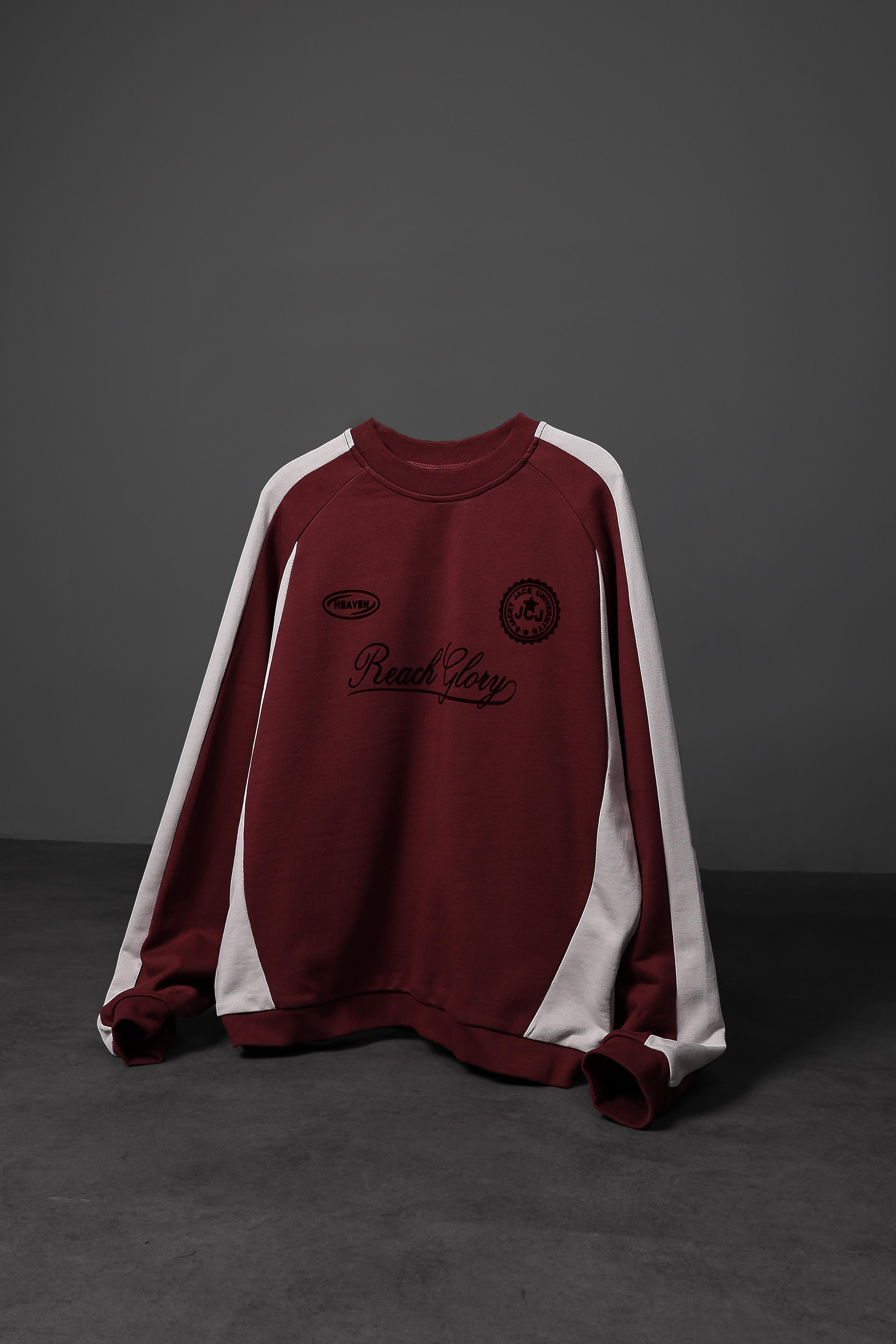 Erkek Bordo Reach Baskılı Oversize Sweatshirt