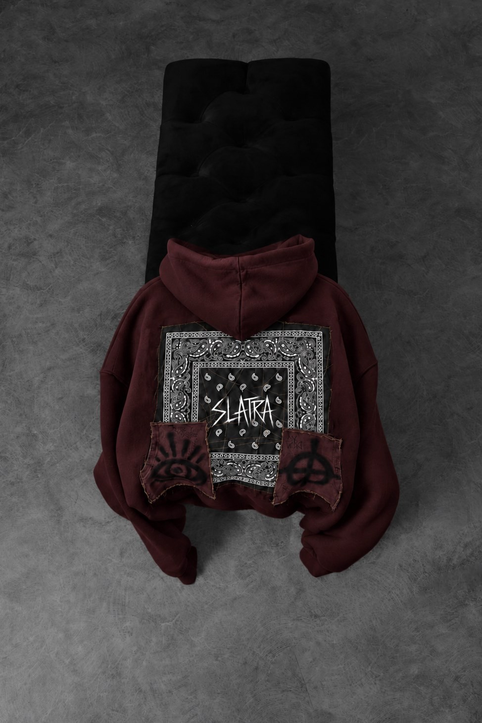 Erkek Bordo Relic Patch Detay Oversize Hoodie