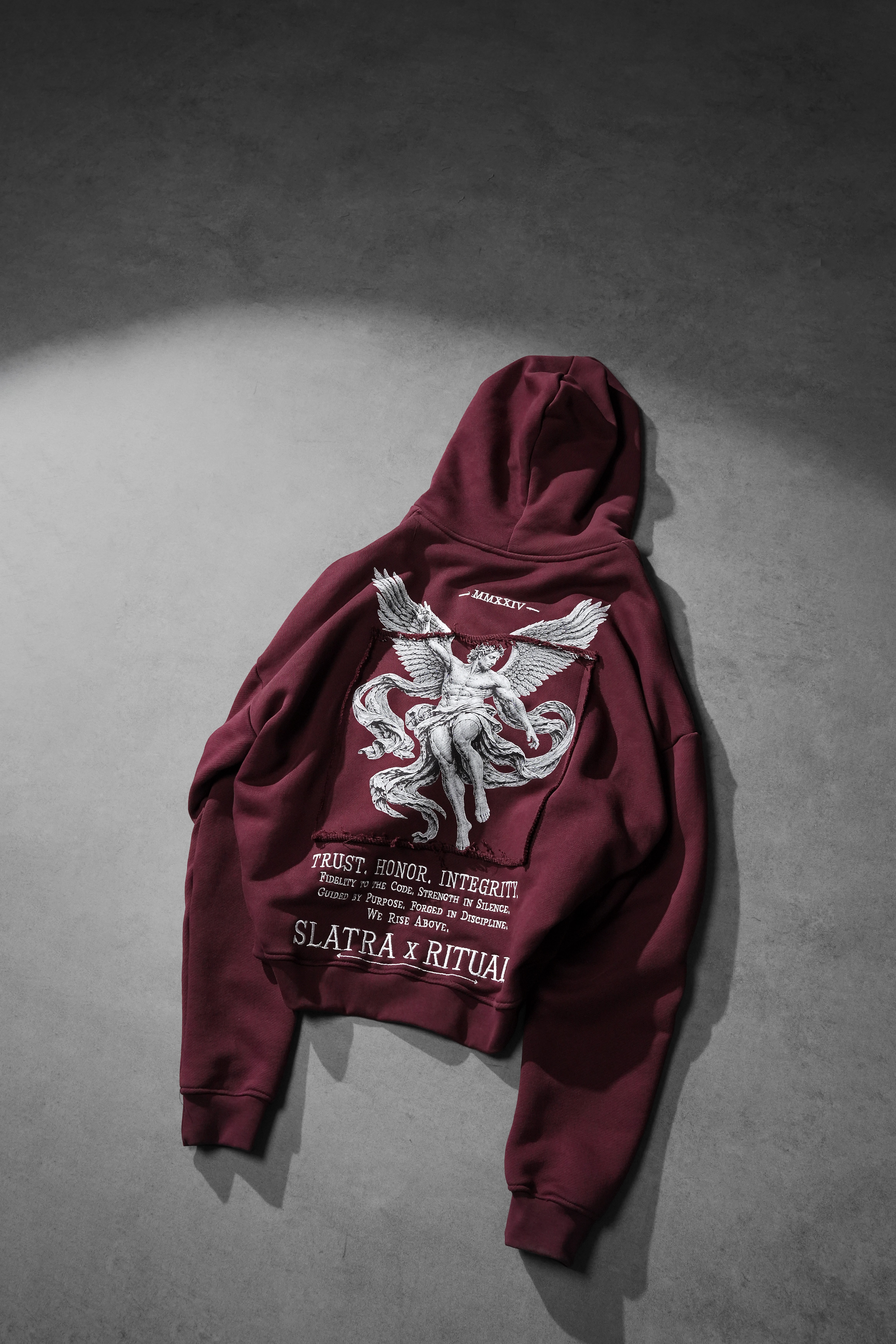 Erkek Bordo Ritual Patch Oversize Hoodie