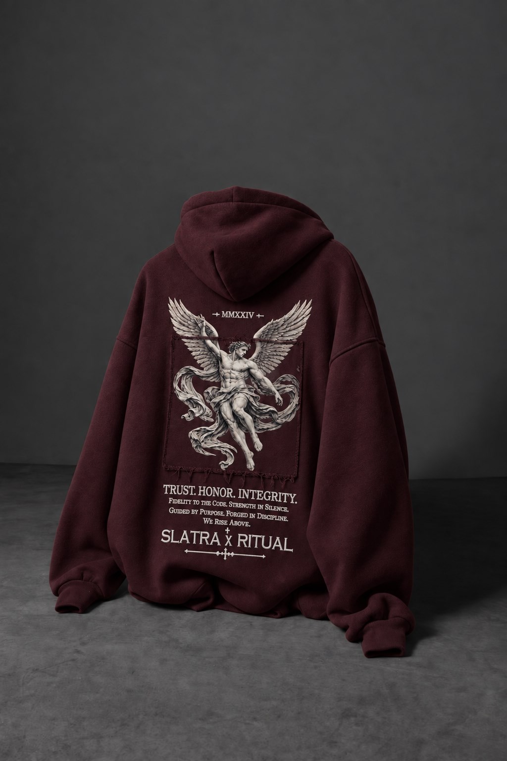 Erkek Bordo Ritual Patch Oversize Hoodie