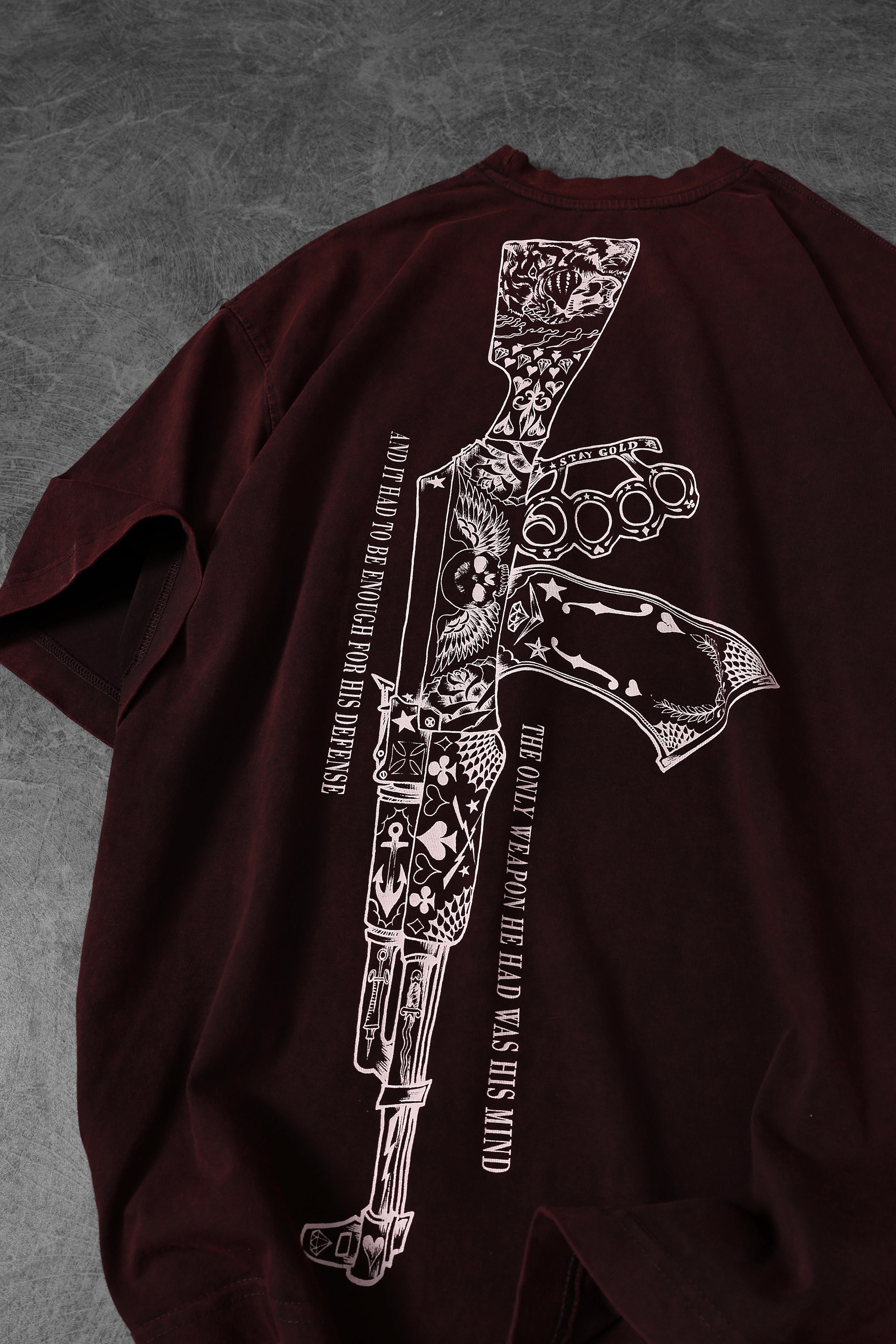 Erkek Bordo S47 Özel Yıkamalı Kumaş Oversize Tshirt