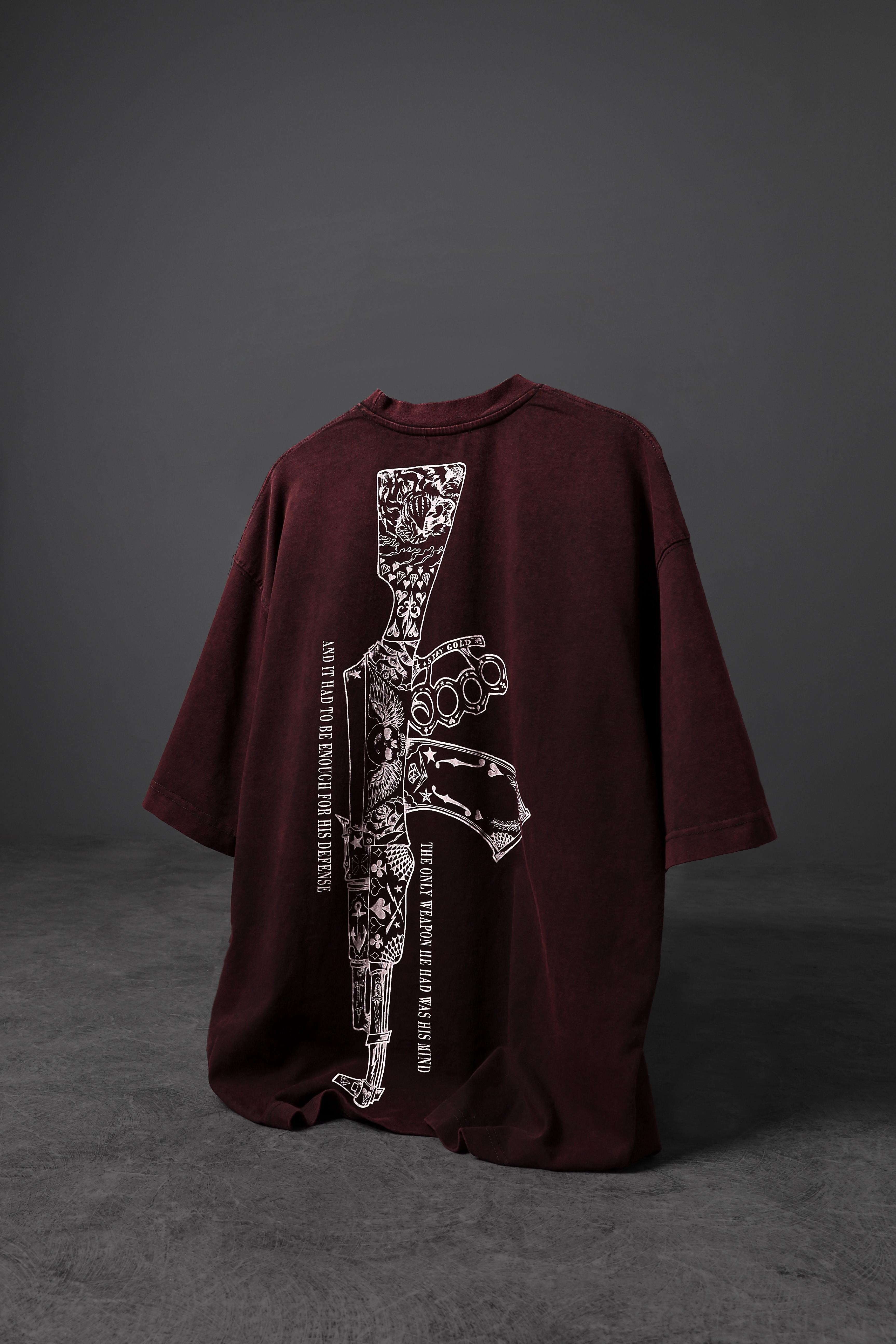 Erkek Bordo S47 Özel Yıkamalı Kumaş Oversize Tshirt