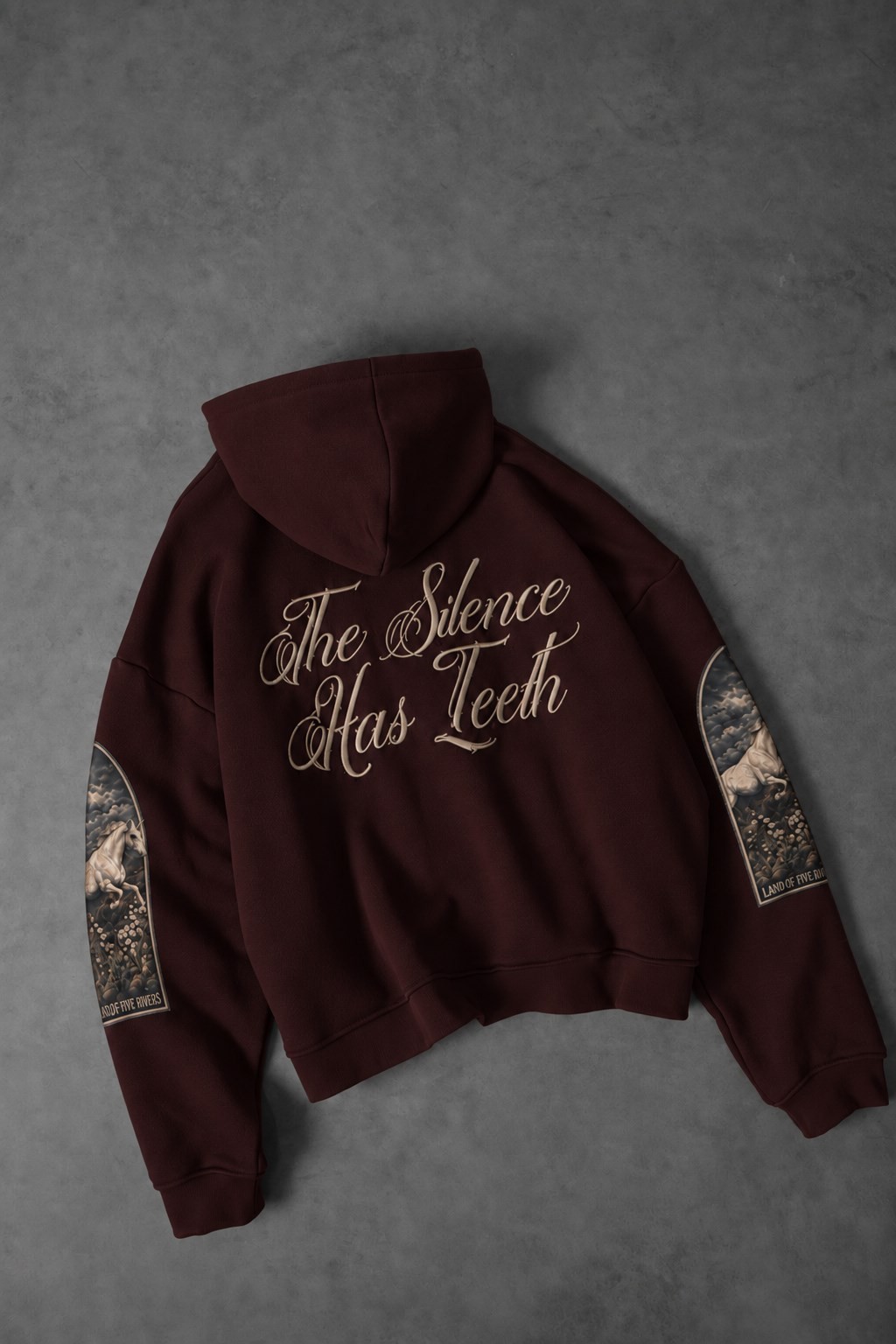 Erkek Bordo Silence Patch Nakış Oversize Hoodie