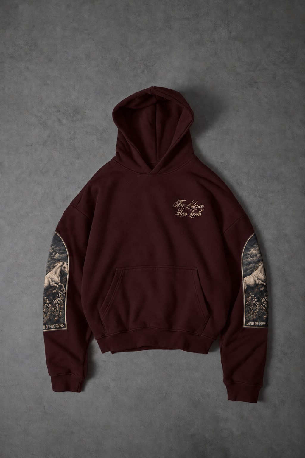 Erkek Bordo Silence Patch Nakış Oversize Hoodie