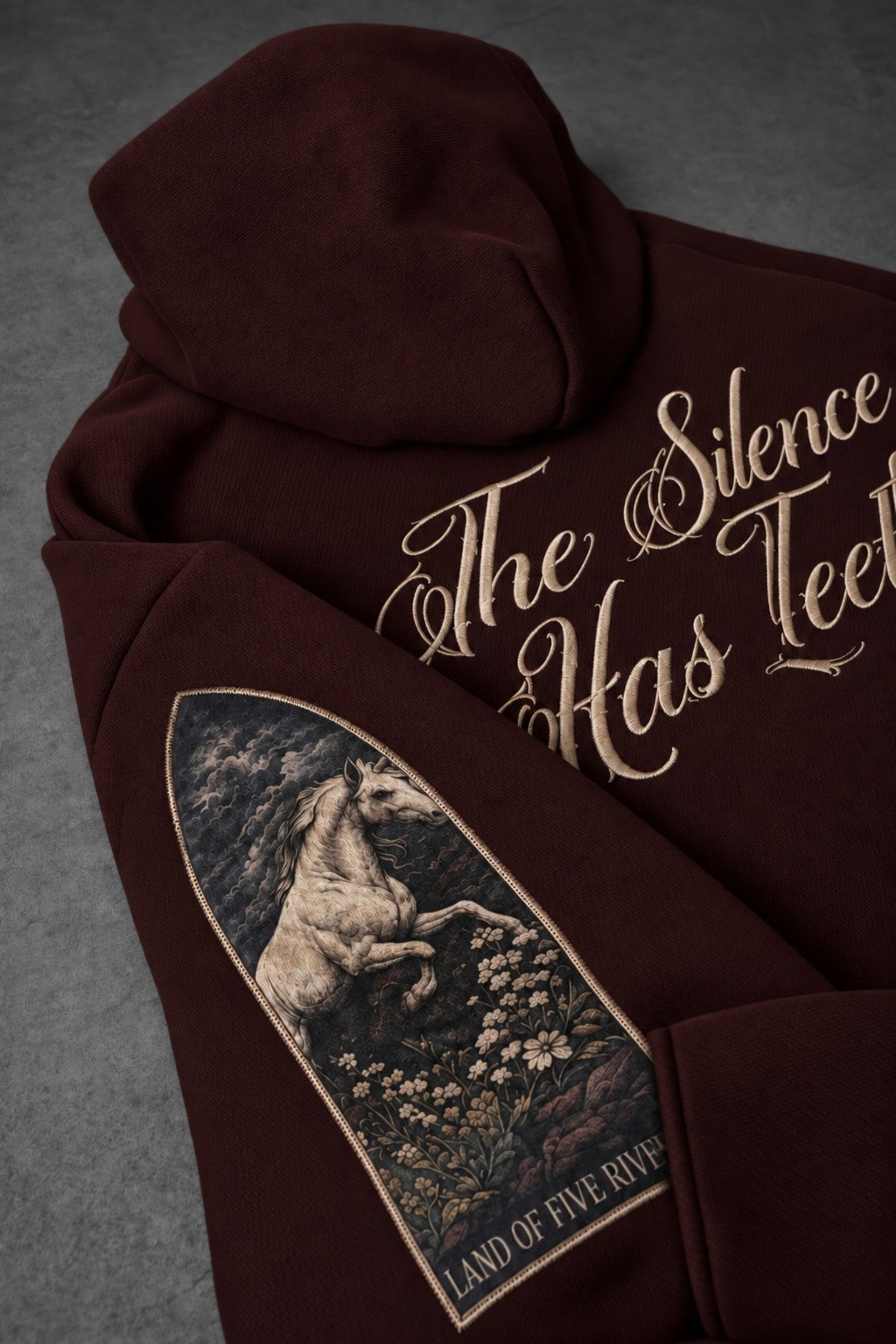 Erkek Bordo Silence Patch Nakış Oversize Hoodie