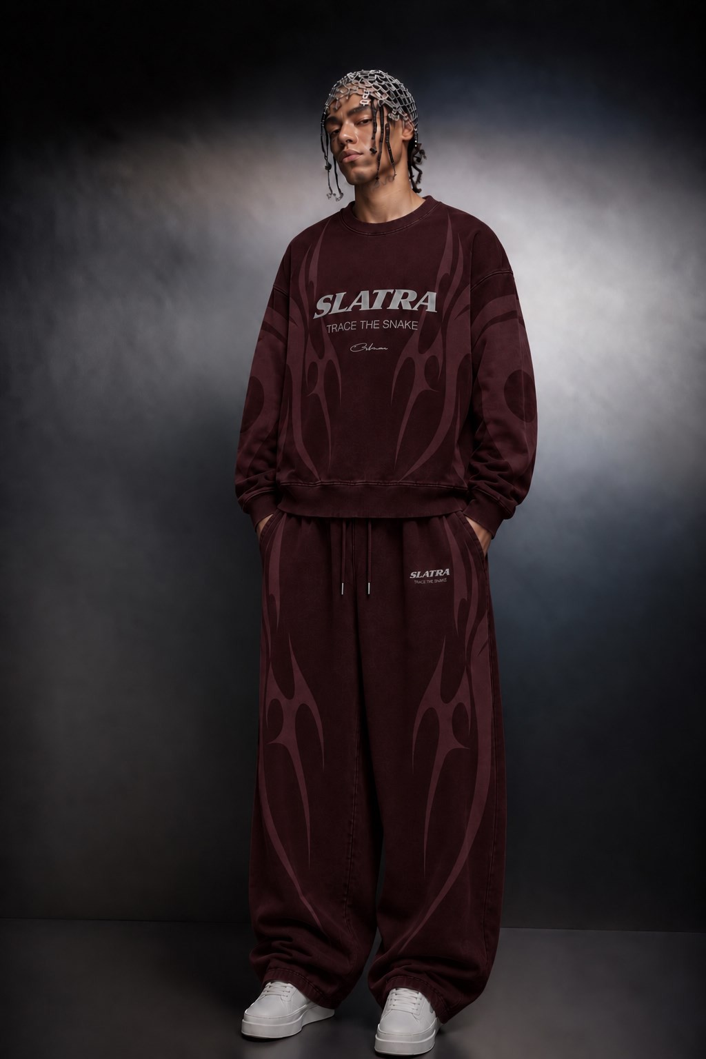 Erkek Bordo Slatang Oversize Sweatshirt