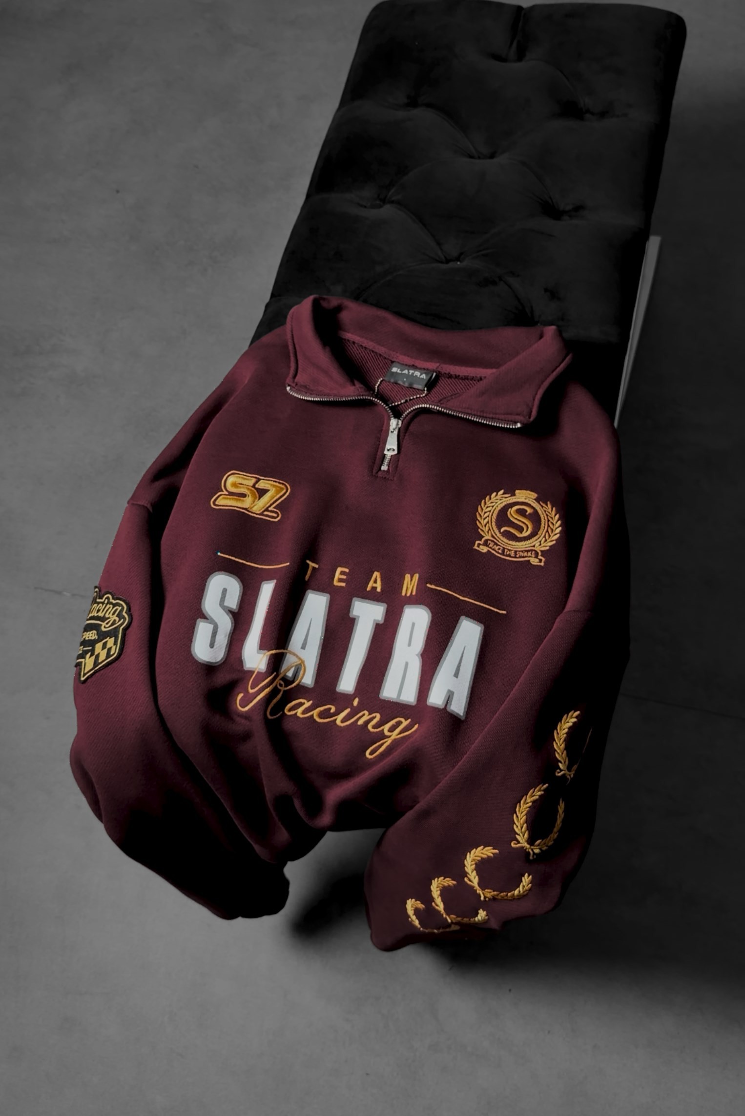 Erkek Bordo Team Racing Oversize Half Zip Sweatshirt
