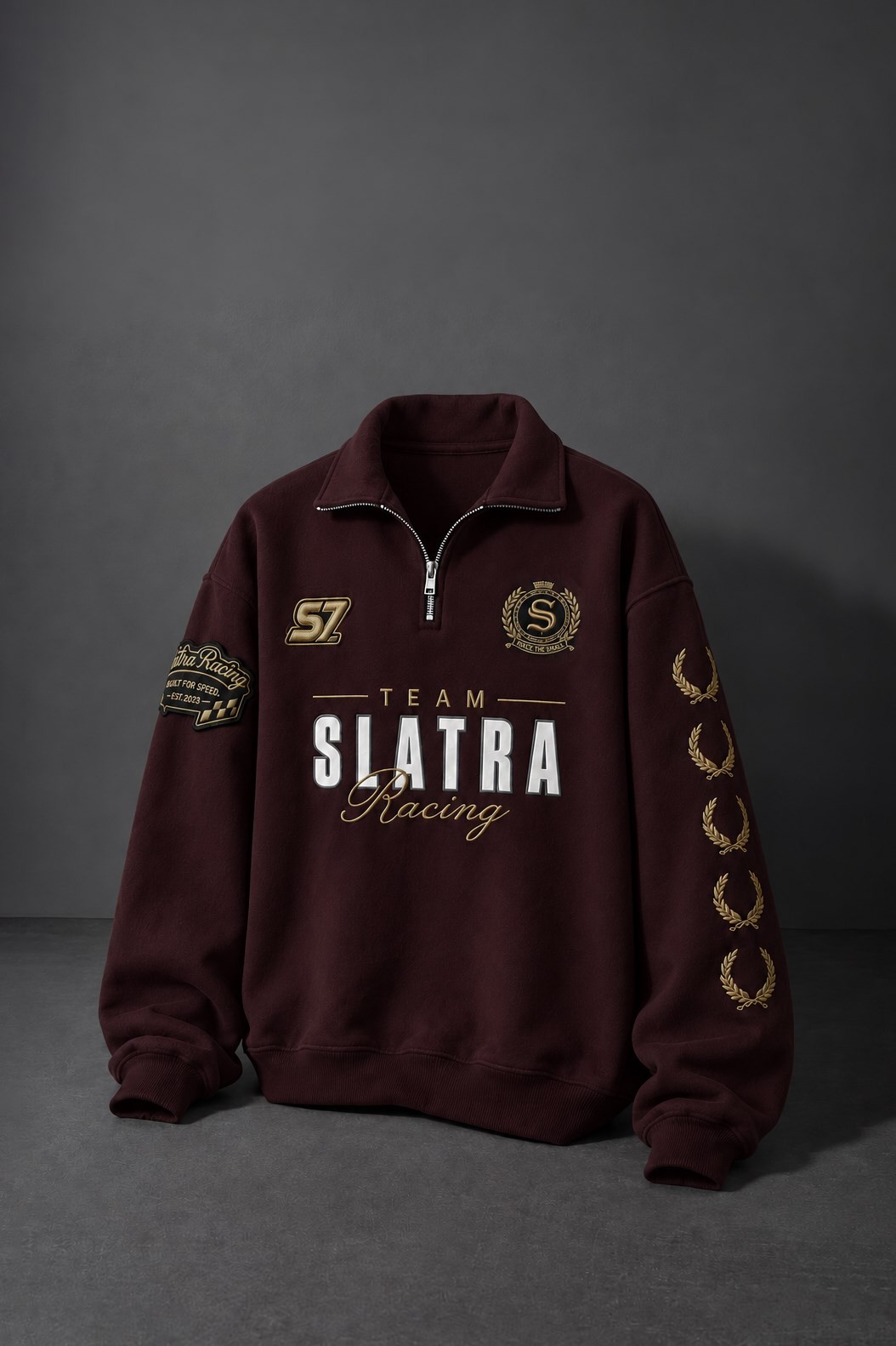 Erkek Bordo Team Racing Oversize Half Zip Sweatshirt