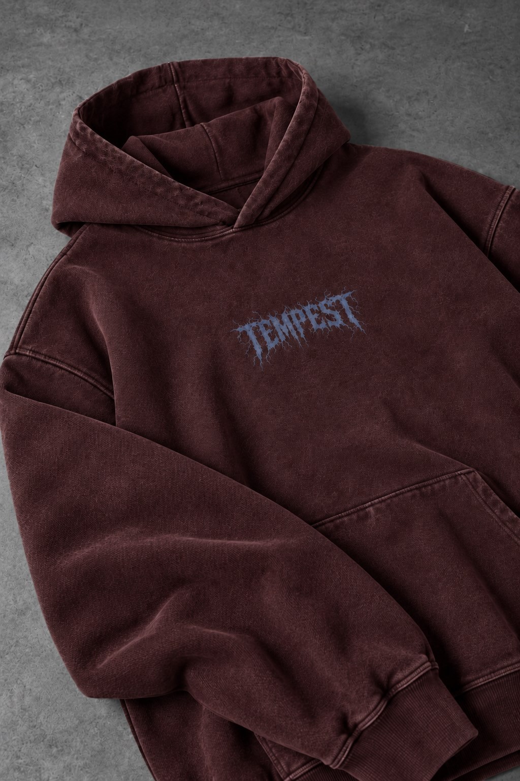 Erkek Bordo Tempest Özel Yıkamalı Oversize Hoodie