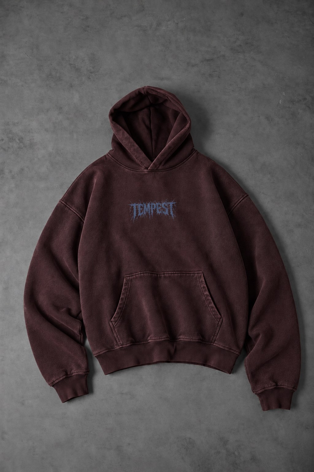 Erkek Bordo Tempest Özel Yıkamalı Oversize Hoodie
