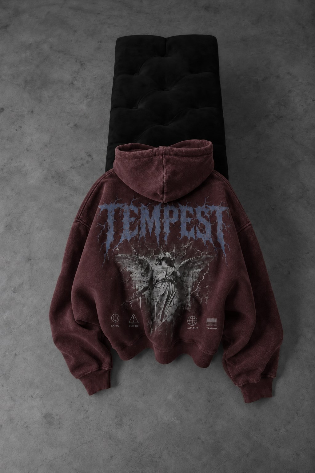 Erkek Bordo Tempest Özel Yıkamalı Oversize Hoodie