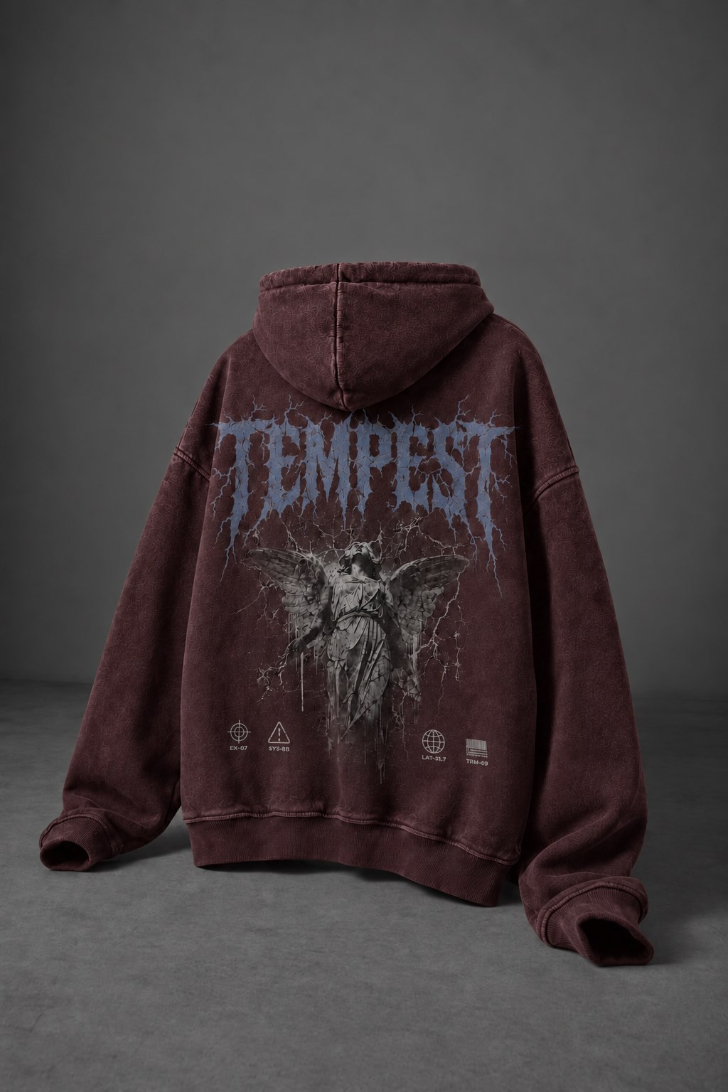 Erkek Bordo Tempest Özel Yıkamalı Oversize Hoodie