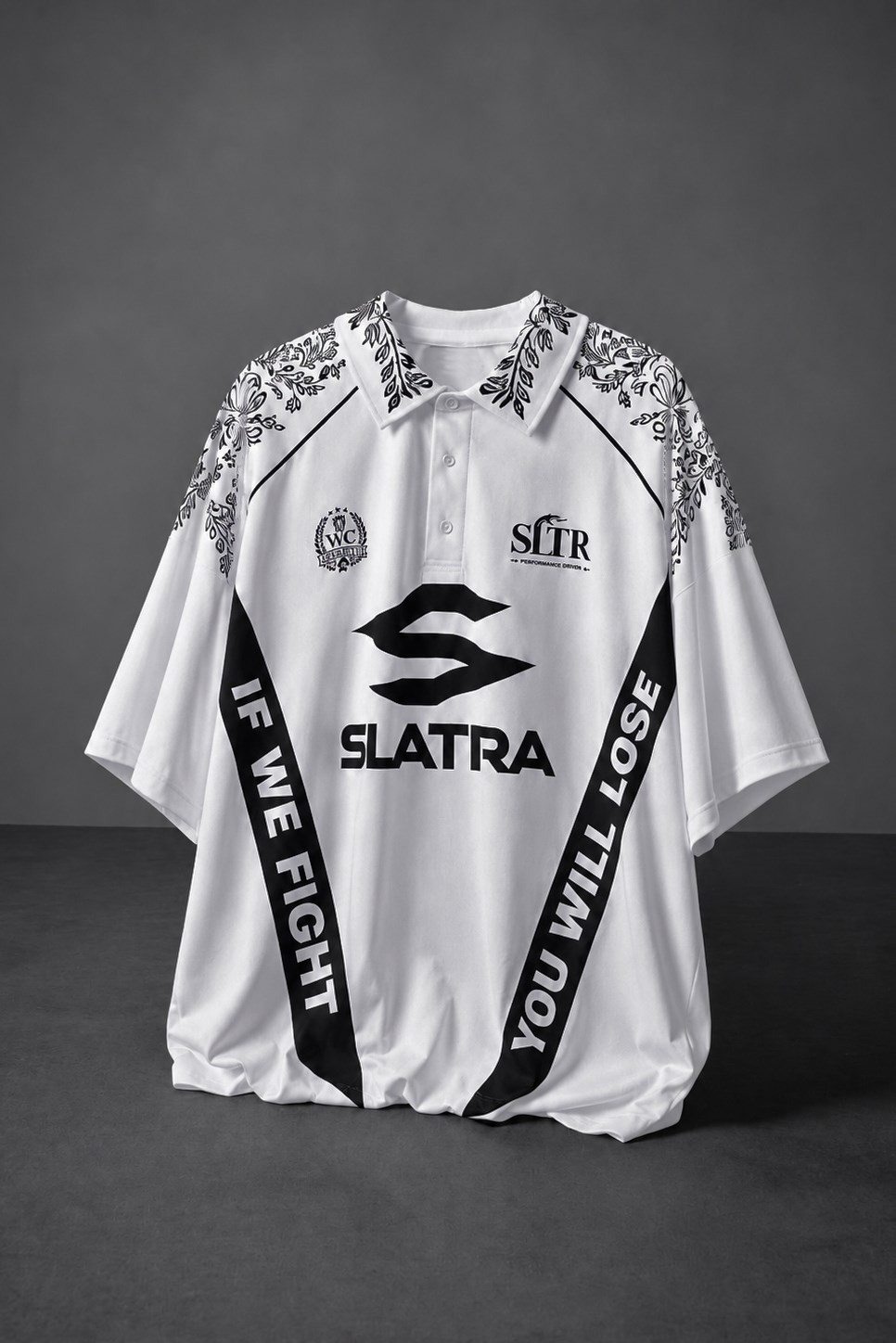 Erkek Ekru If We Fight  Polo Yaka Nakışlı Forma Tshirt