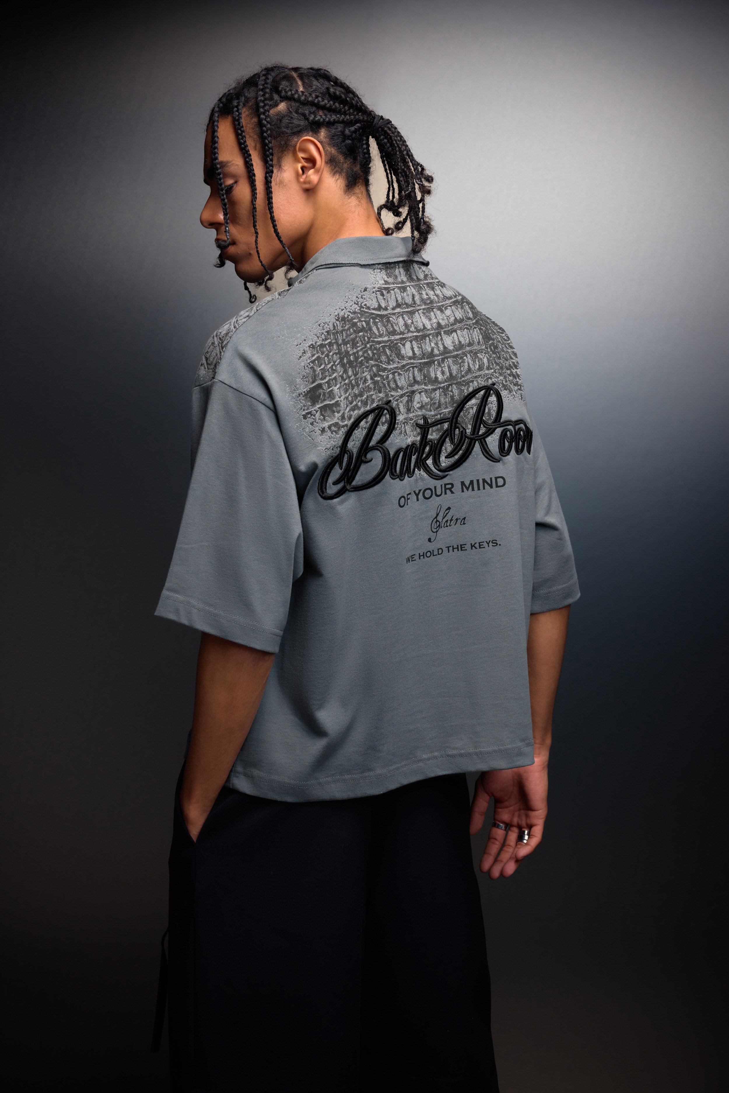 Erkek Füme Backroom Box Fit Polo Yaka Tshirt