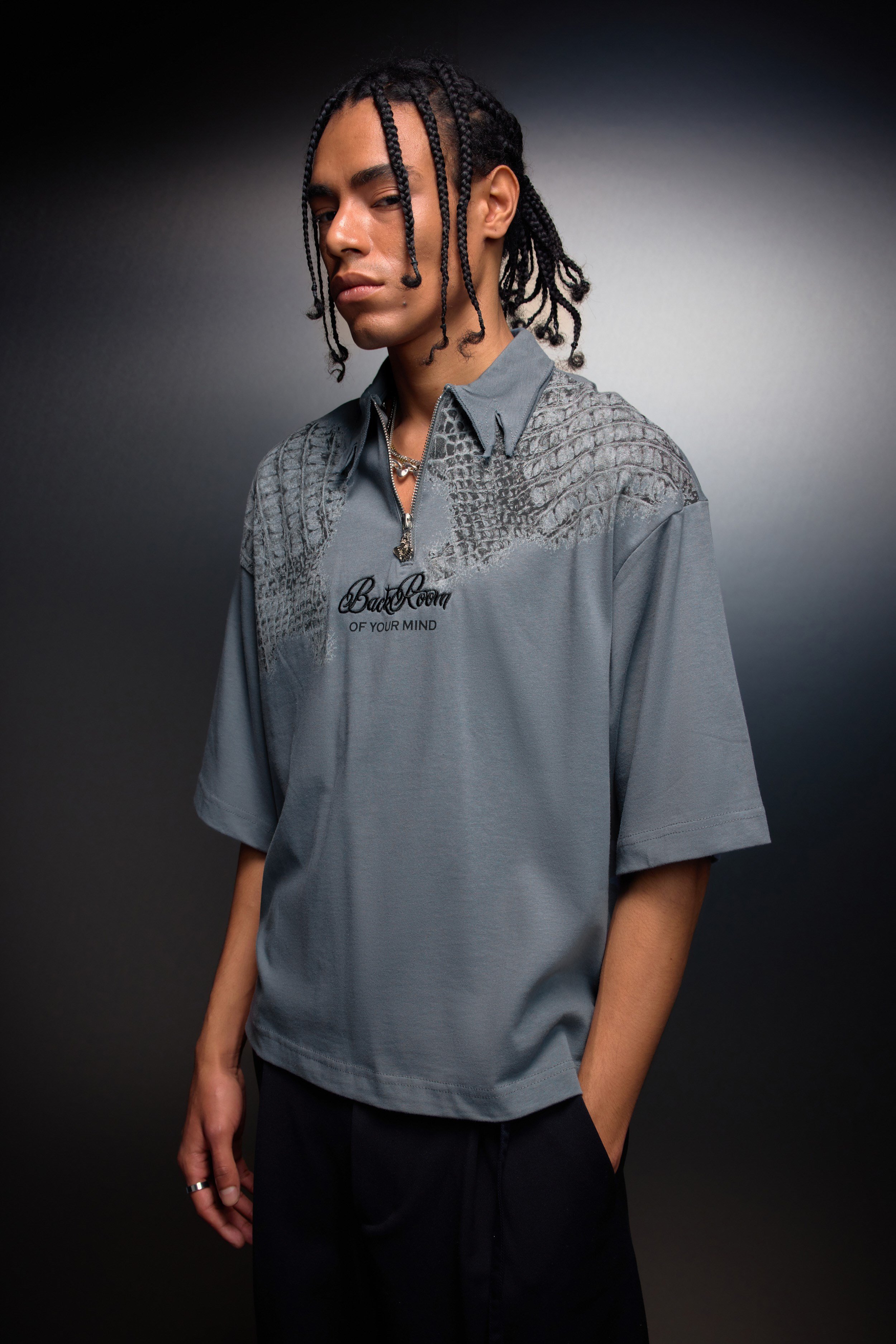 Erkek Füme Backroom Box Fit Polo Yaka Tshirt