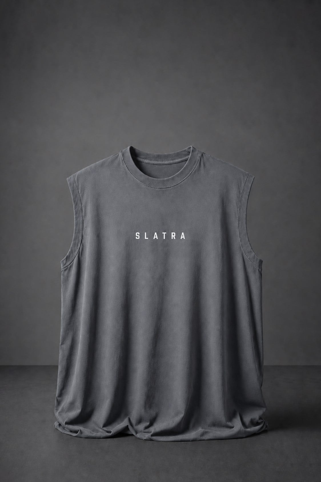 Erkek Füme Basic Sıfır Kol Oversize Tshirt
