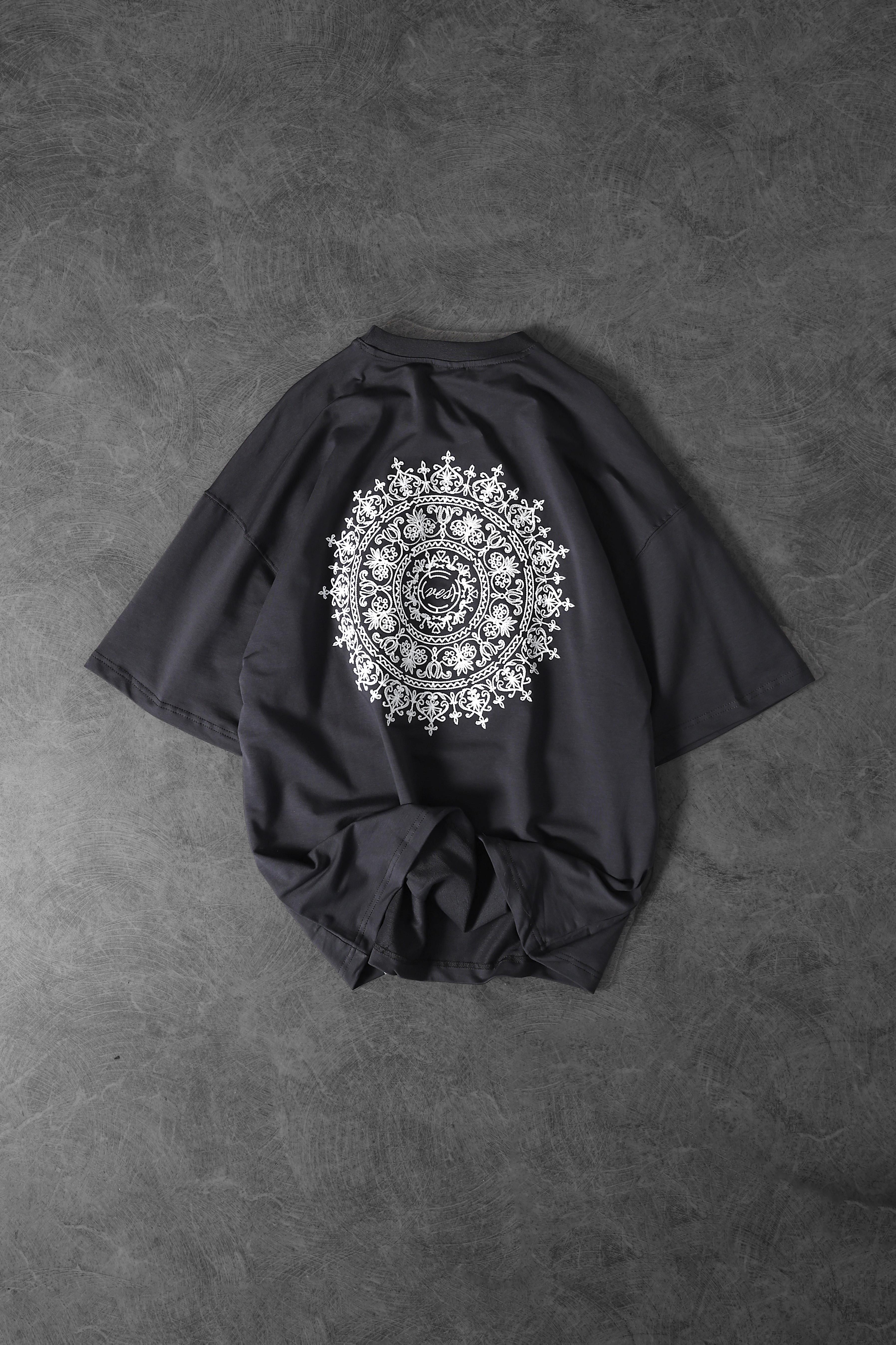 Erkek Füme Omuz ve Sırt Nakışlı Oversize Tshirt