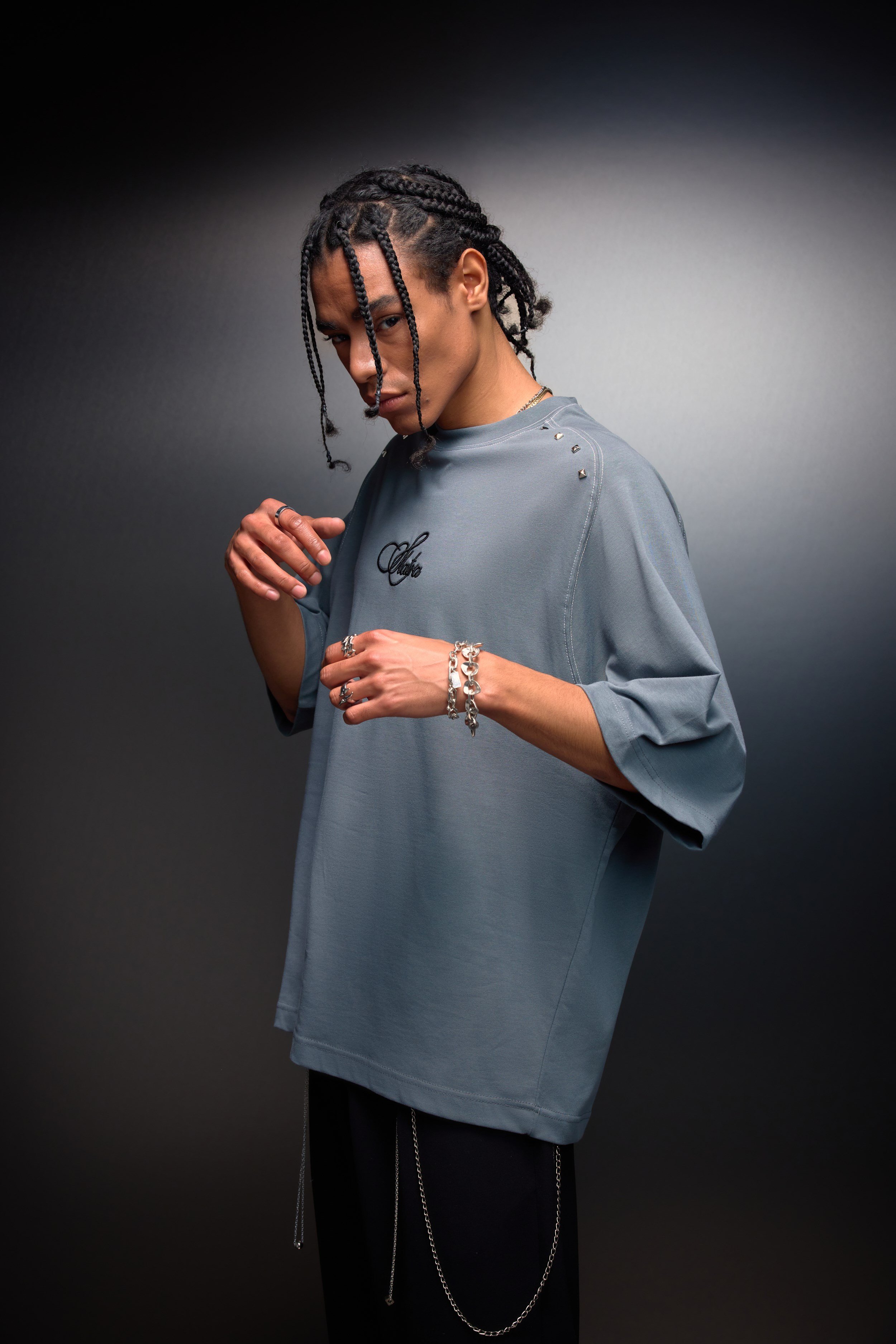 Erkek Füme Prelude Baskılı Oversize Tshirt