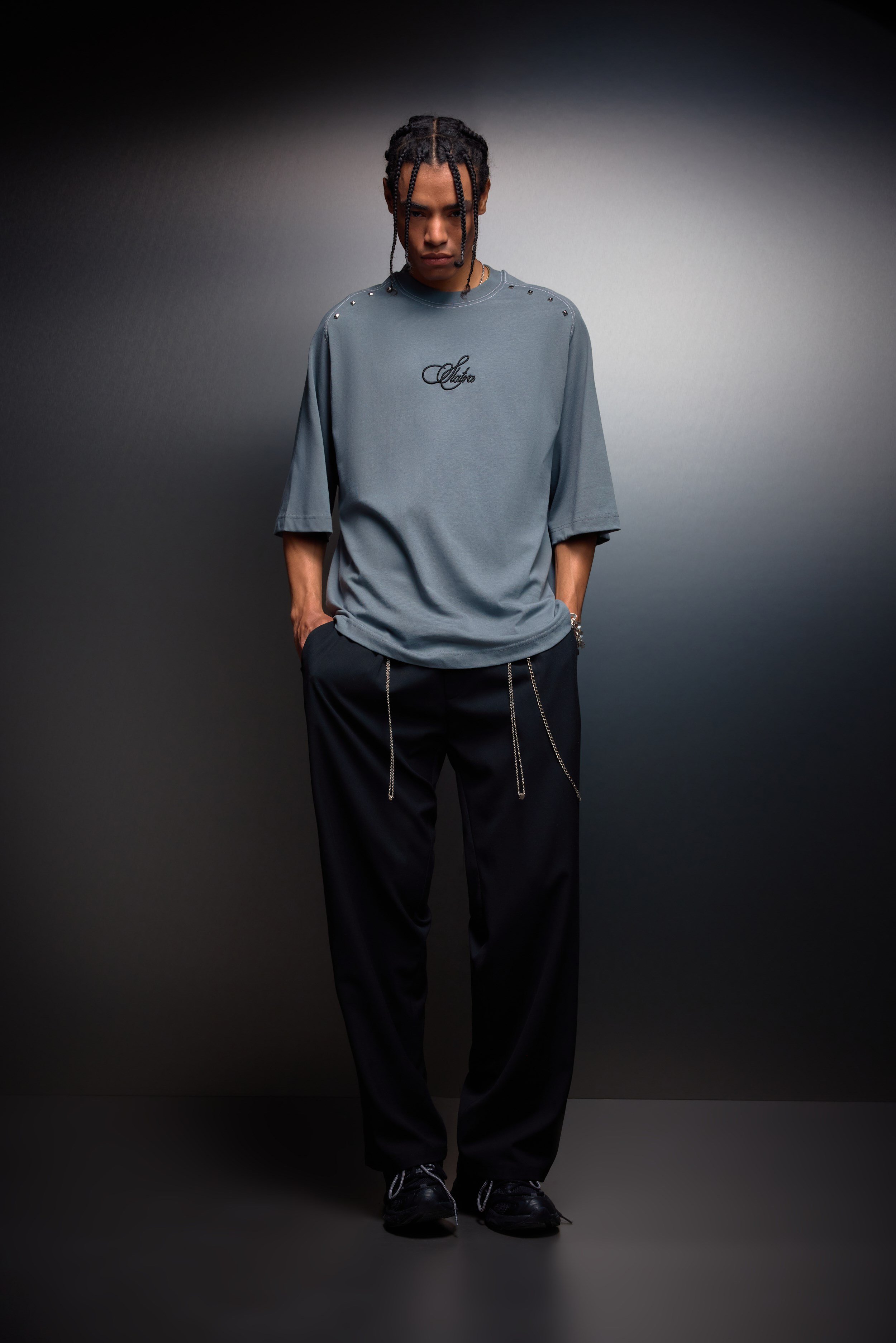 Erkek Füme Prelude Baskılı Oversize Tshirt