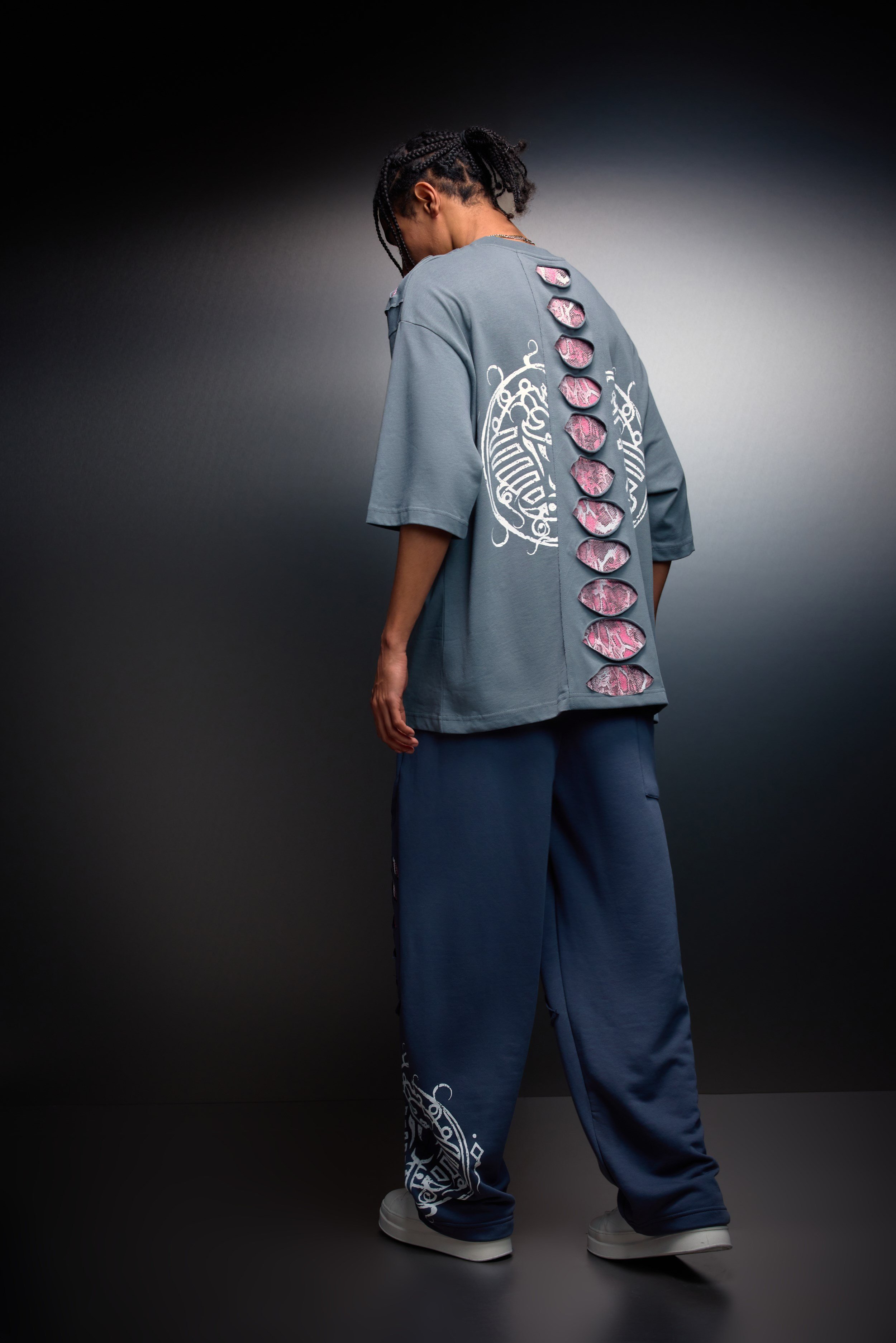 Erkek Füme Spine Efektli Baskılı Oversize Tshirt