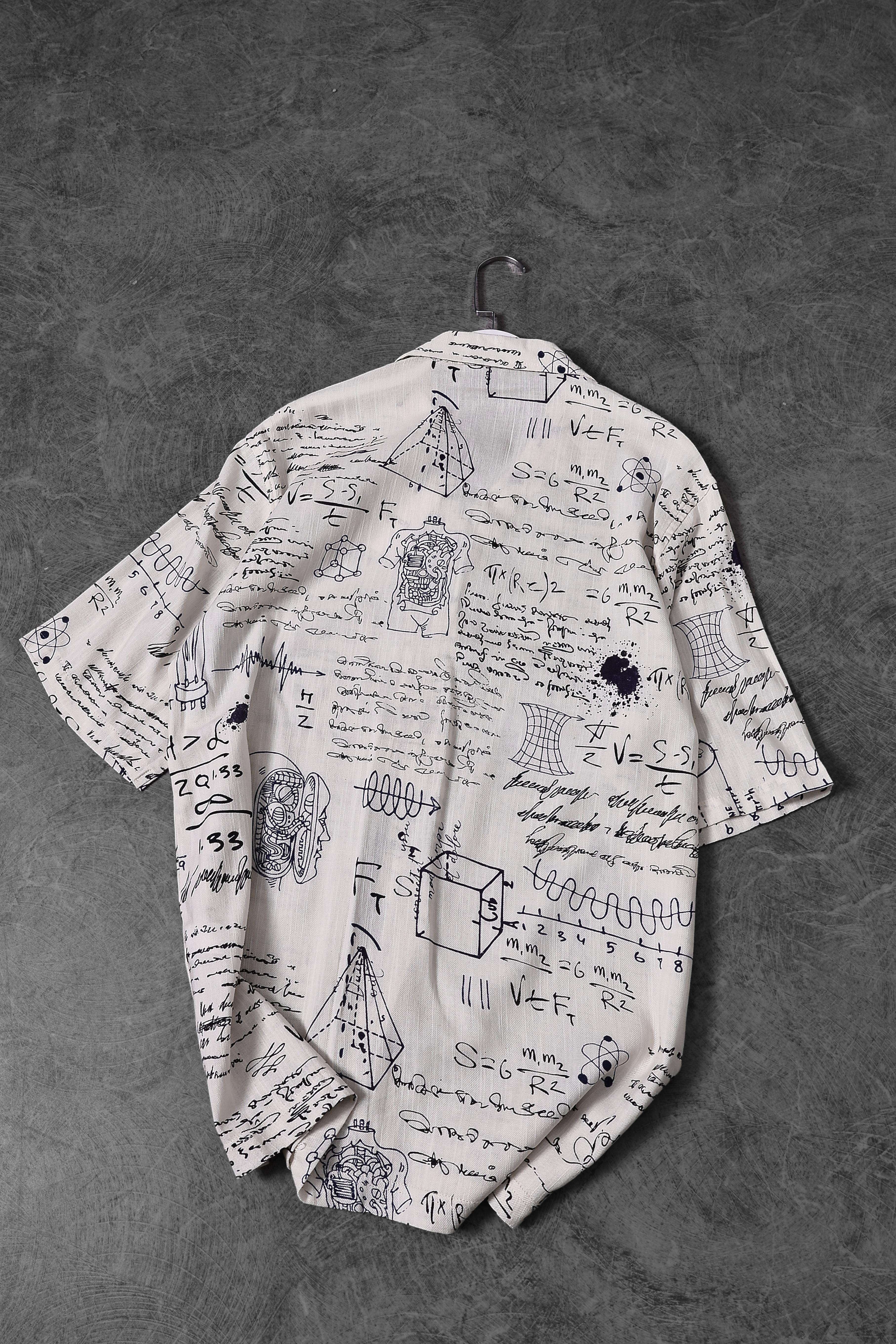 Erkek Geometrik Desen Keten Kumaş Oversize Kısa Kollu Gömlek