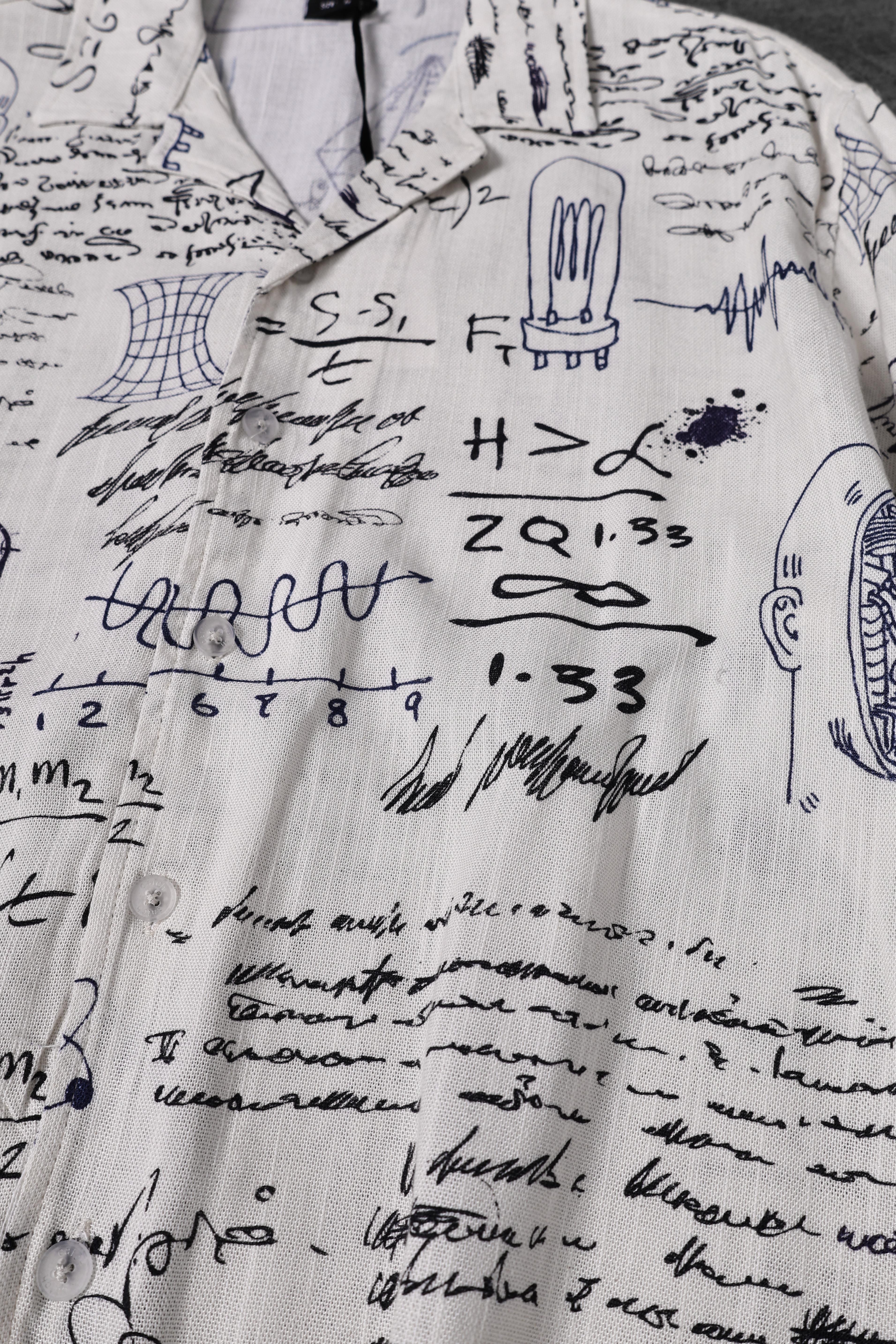 Erkek Geometrik Desen Keten Kumaş Oversize Kısa Kollu Gömlek