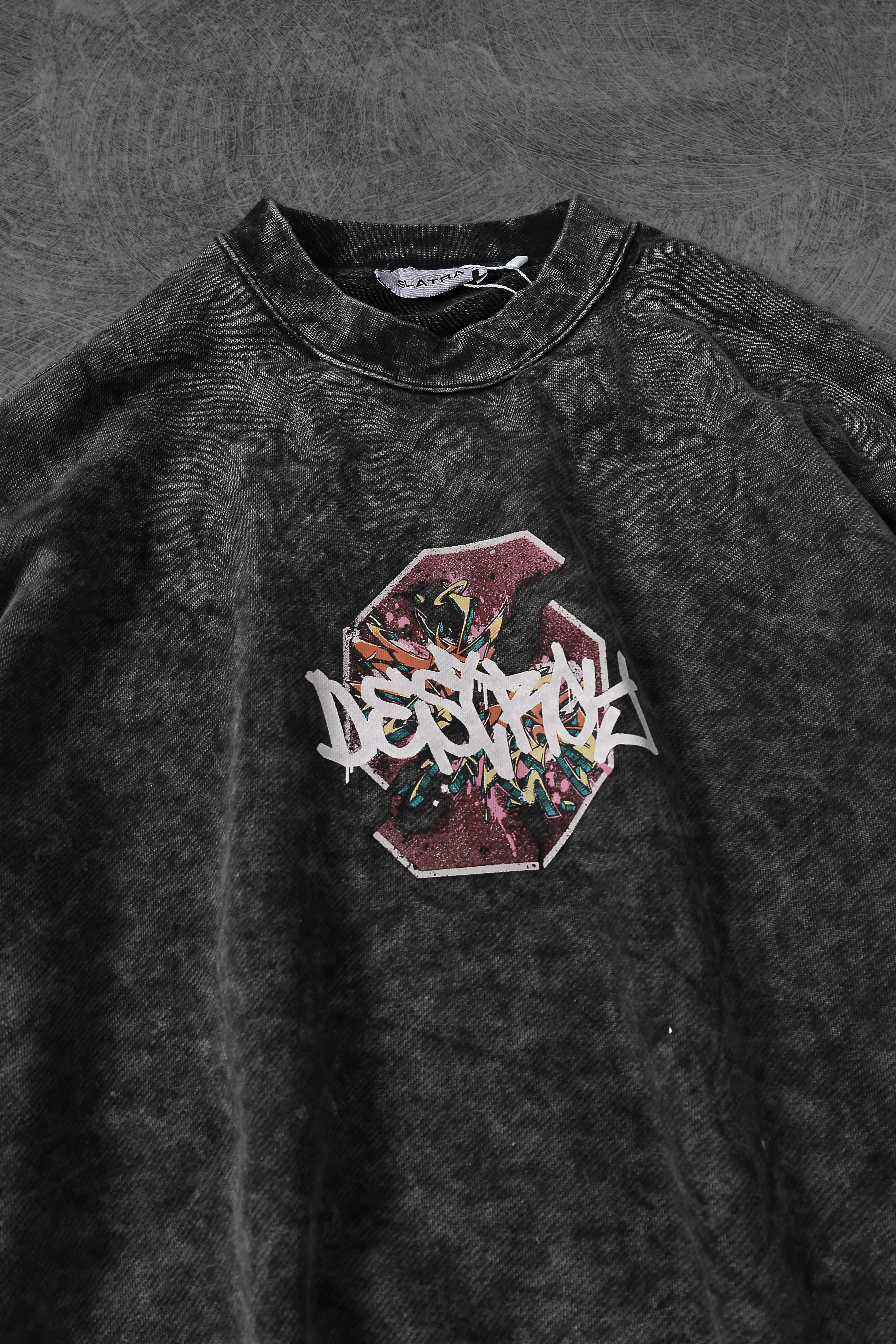 Erkek Gri Desire Yıkamalı Bisiklet Yaka Oversize Sweatshirt
