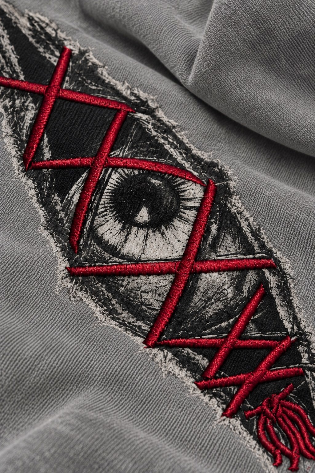 Erkek Gri Eyes Nakış Özel Yıkamalı Oversize Sweatshirt