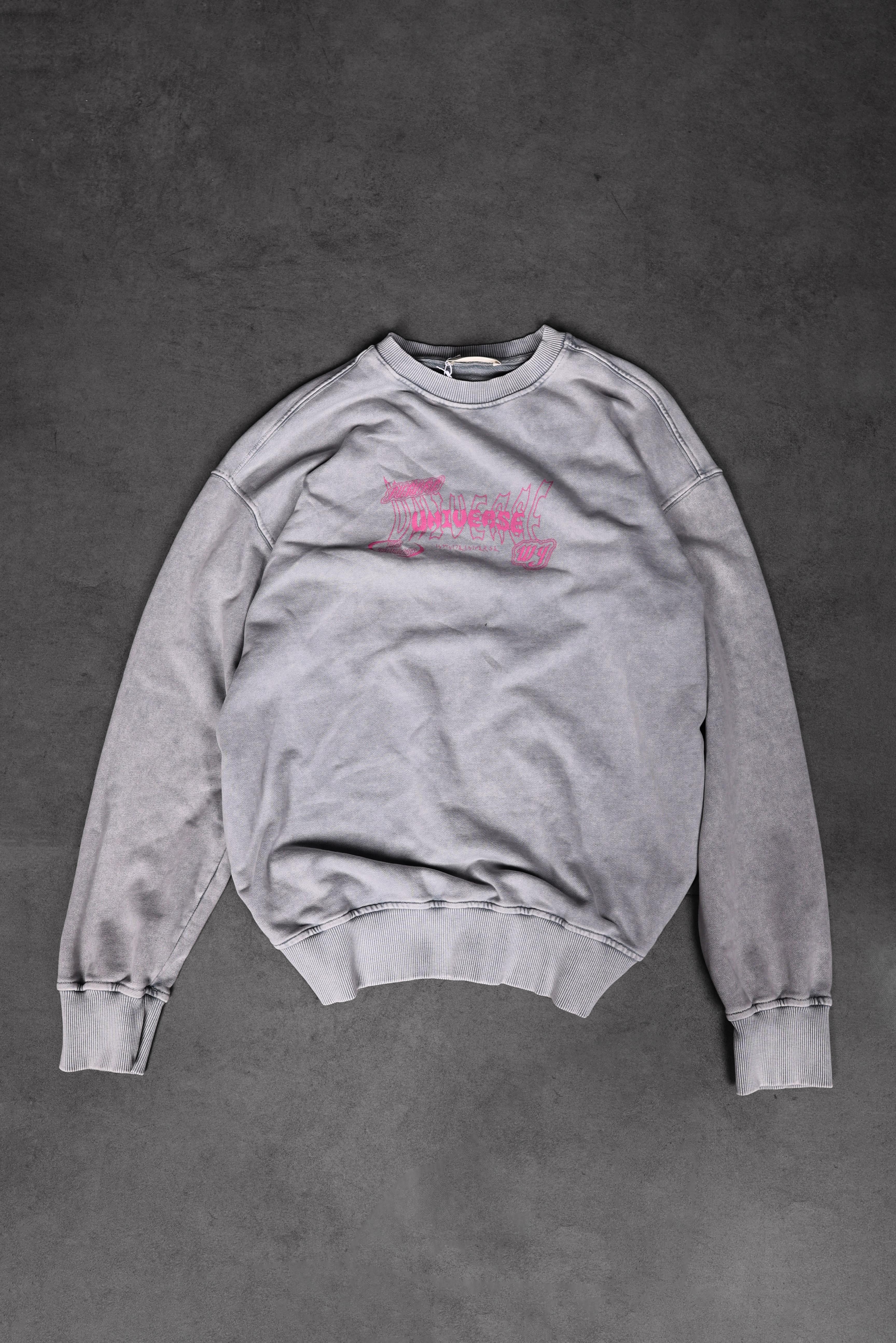 Erkek Gri Future Yıkamalı Baskılı Oversize Sweatshirt