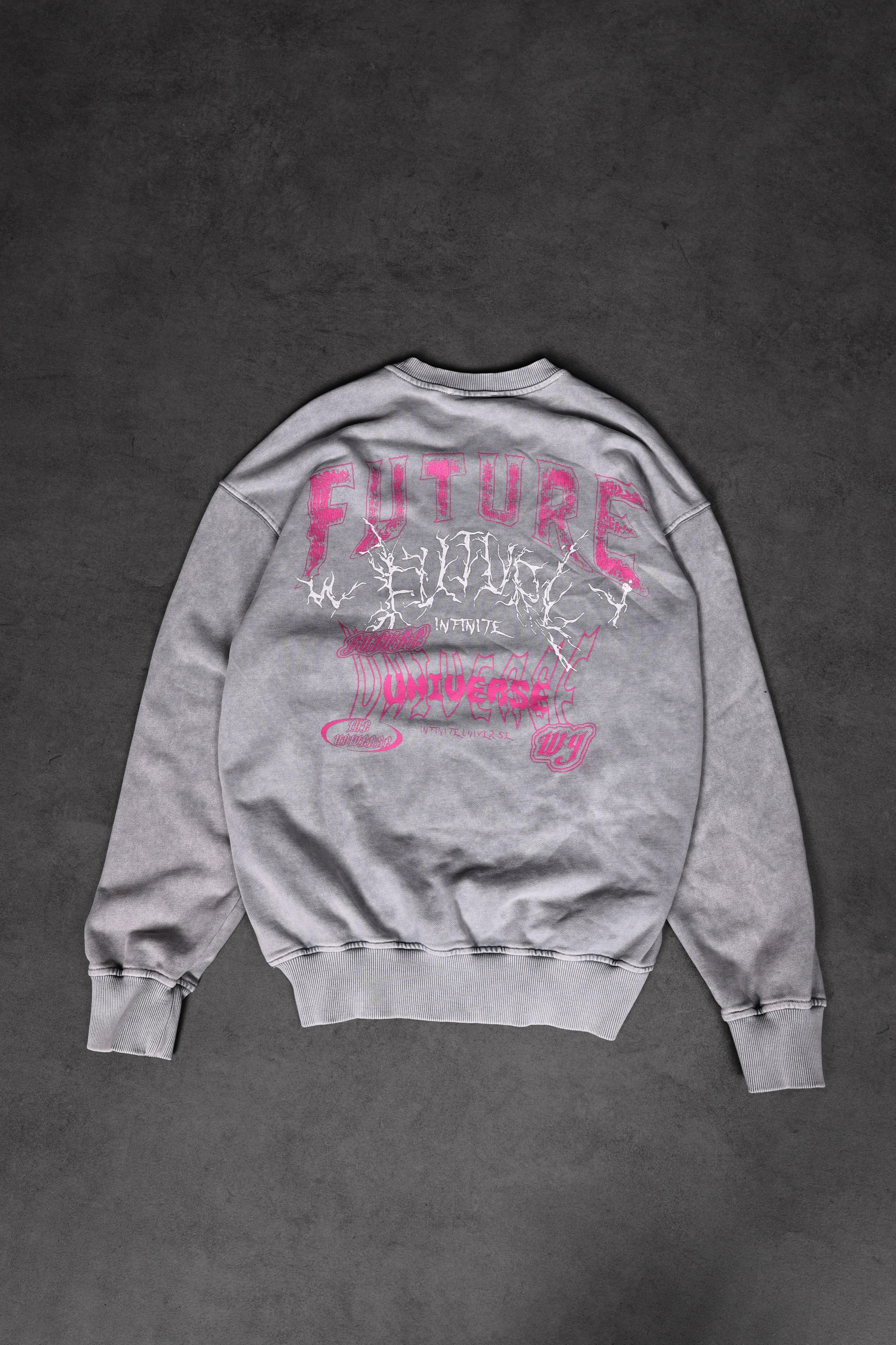 Erkek Gri Future Yıkamalı Baskılı Oversize Sweatshirt
