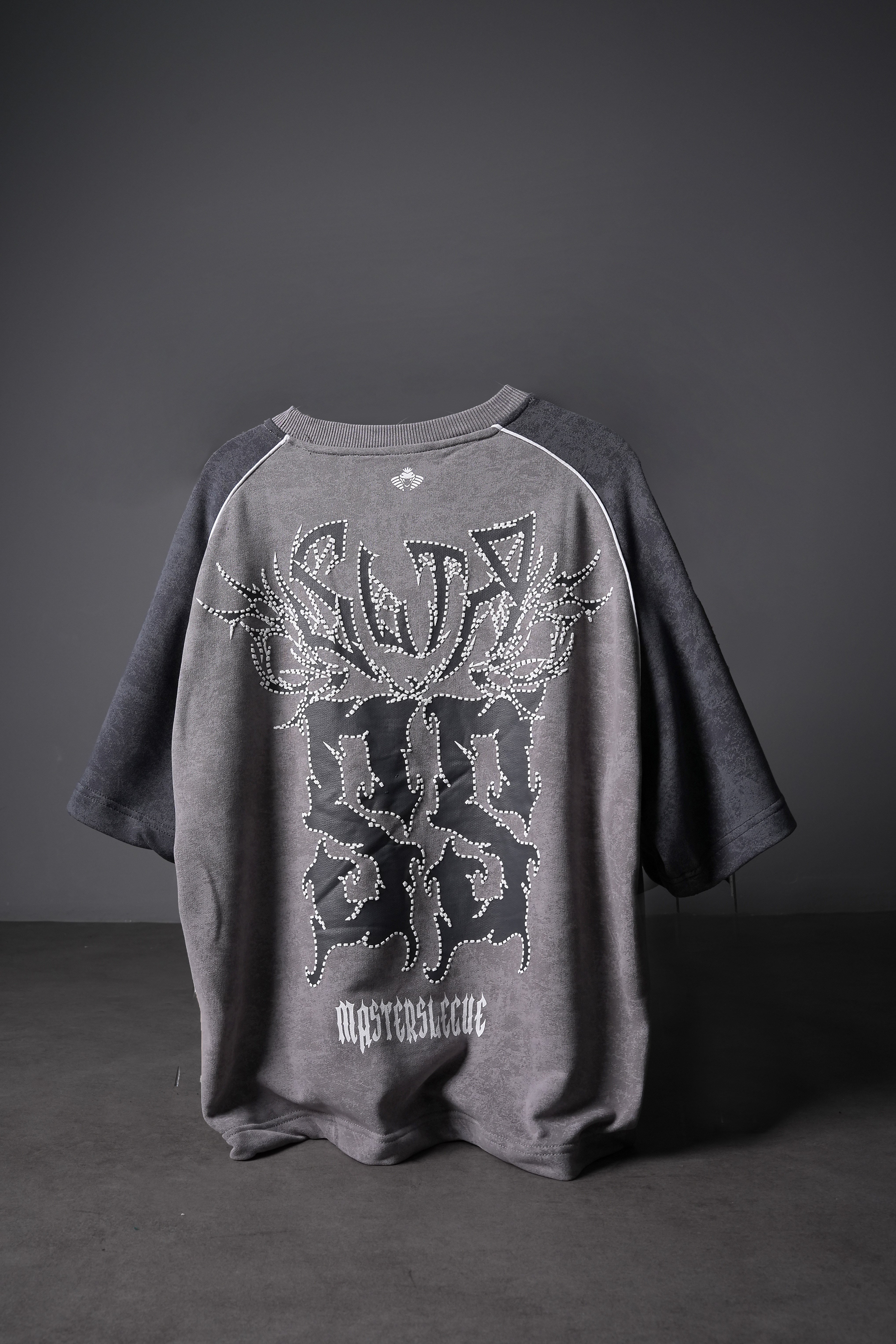 Erkek Gri Masters Baskılı Yıkama Efektli Oversize Tshirt