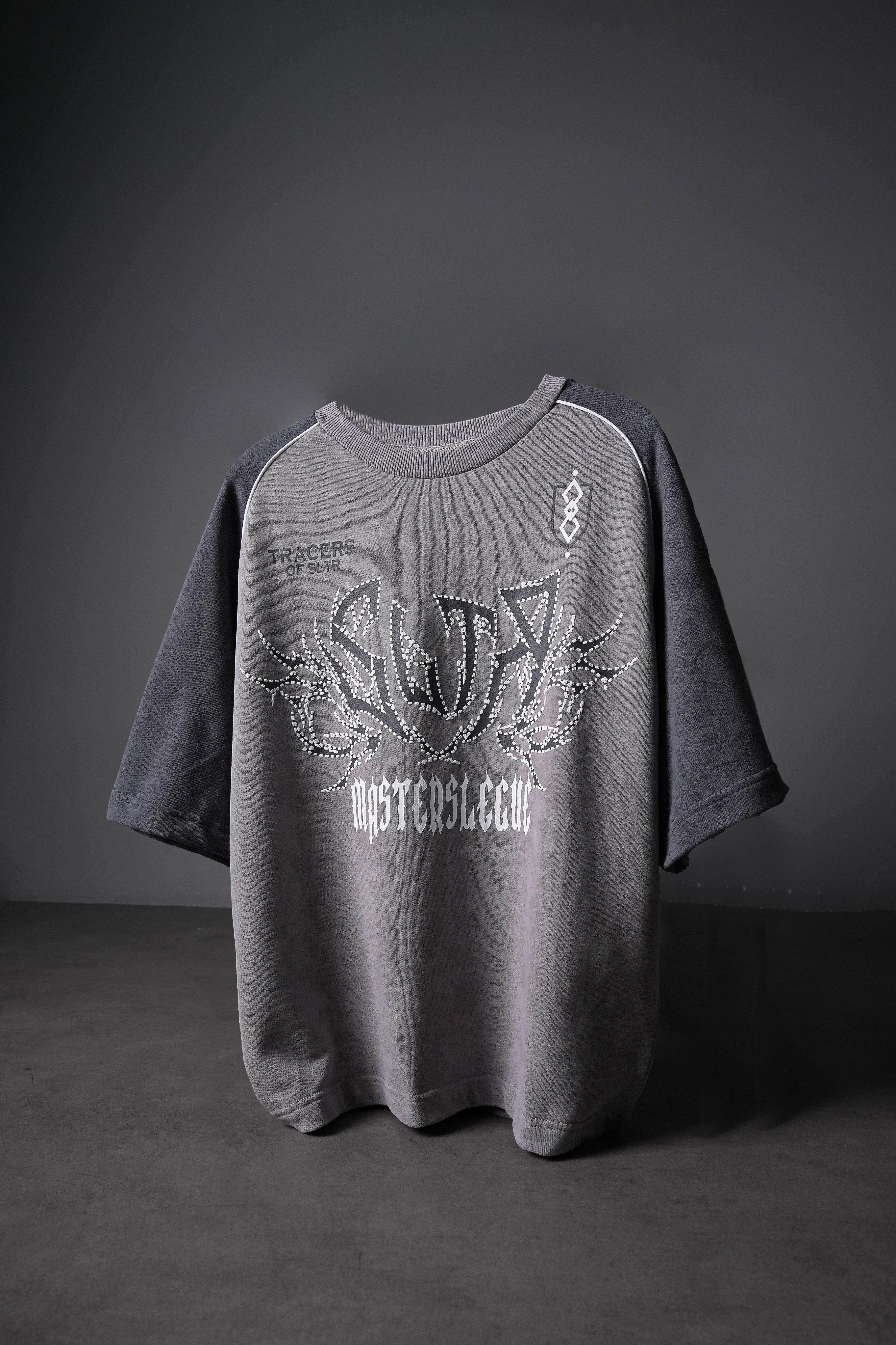 Erkek Gri Masters Baskılı Yıkama Efektli Oversize Tshirt