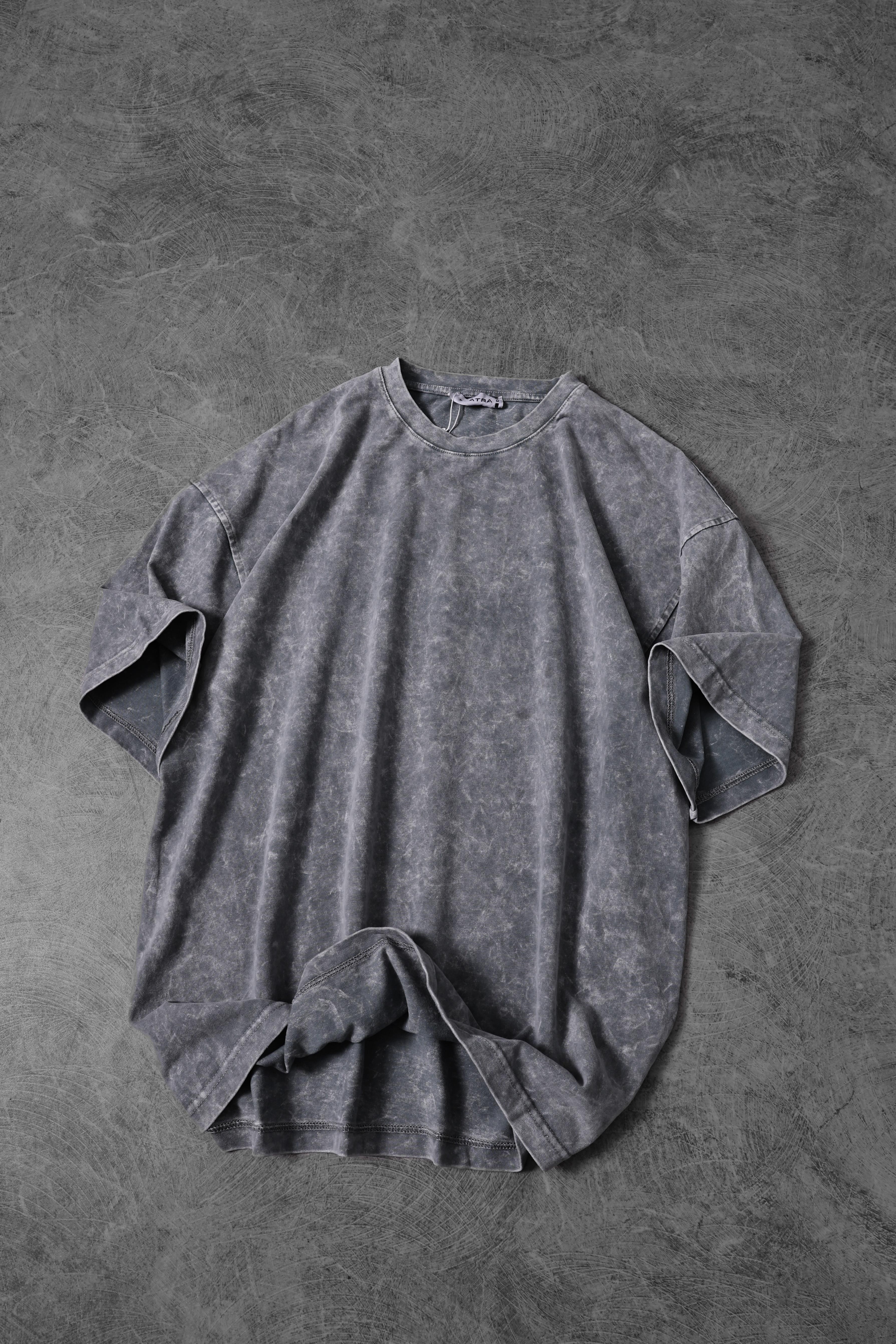 Erkek Gri Özel Yıkamalı Kumaş Oversize Tshirt