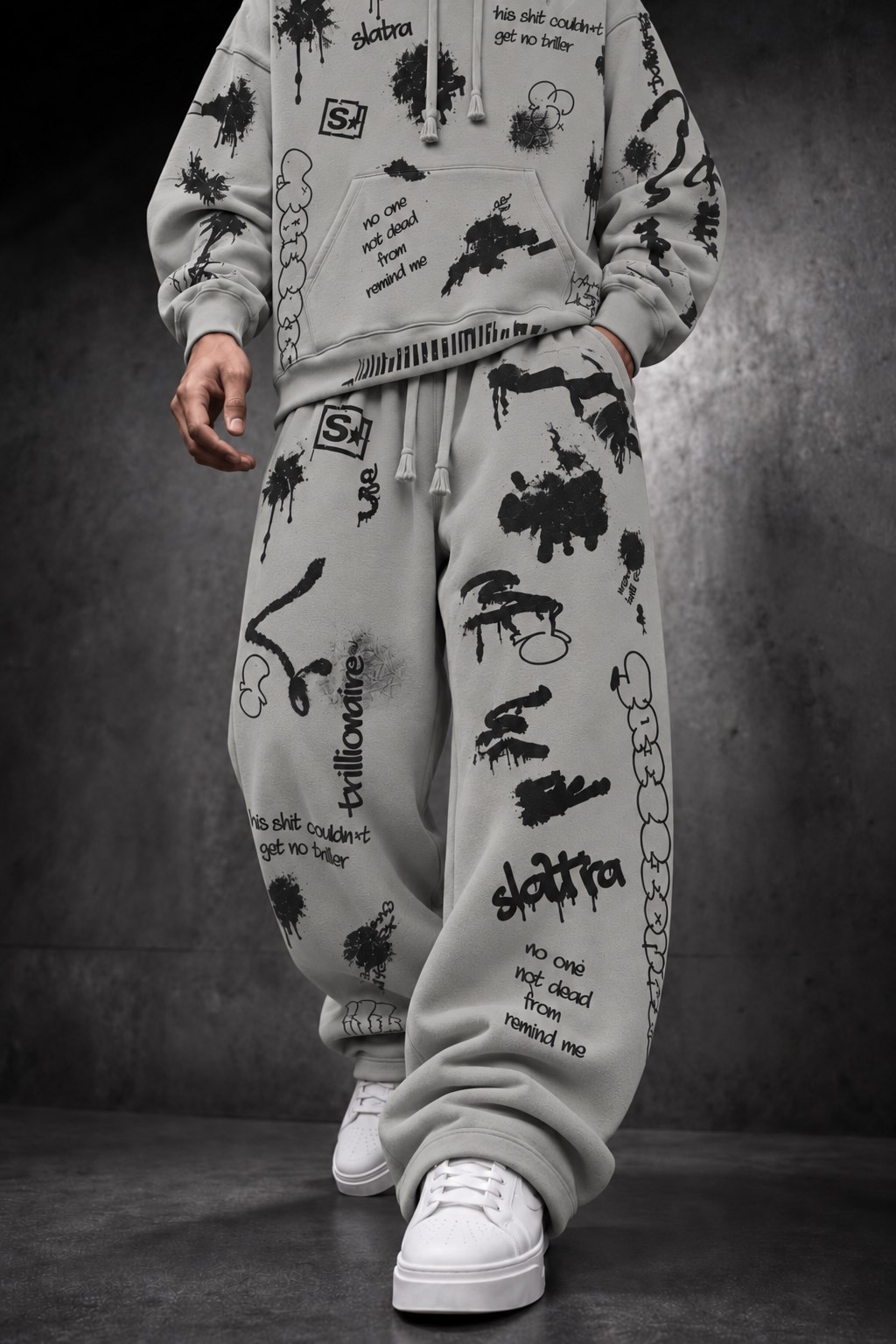 Erkek Gri S Grafiti Baggy Eşofman