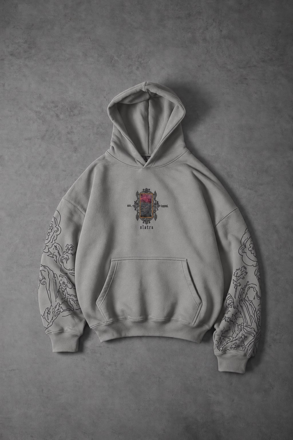 Erkek Gri Sanctum Kadife Patch Oversize Hoodie
