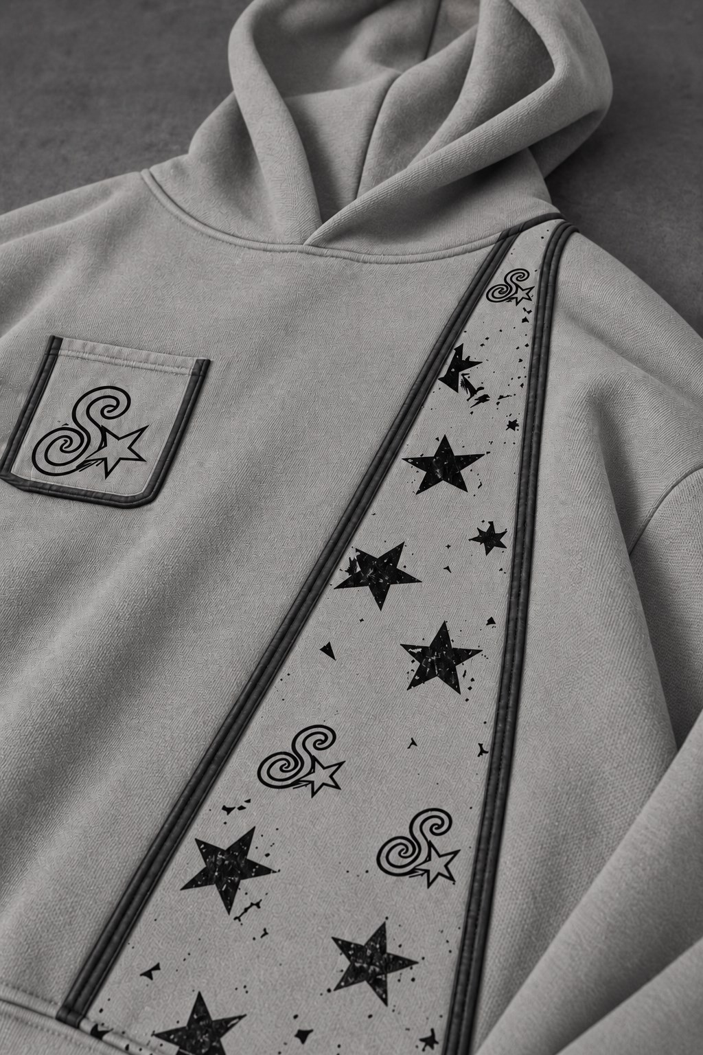 Erkek Gri S'Star Kot Biye Oversize Hoodie
