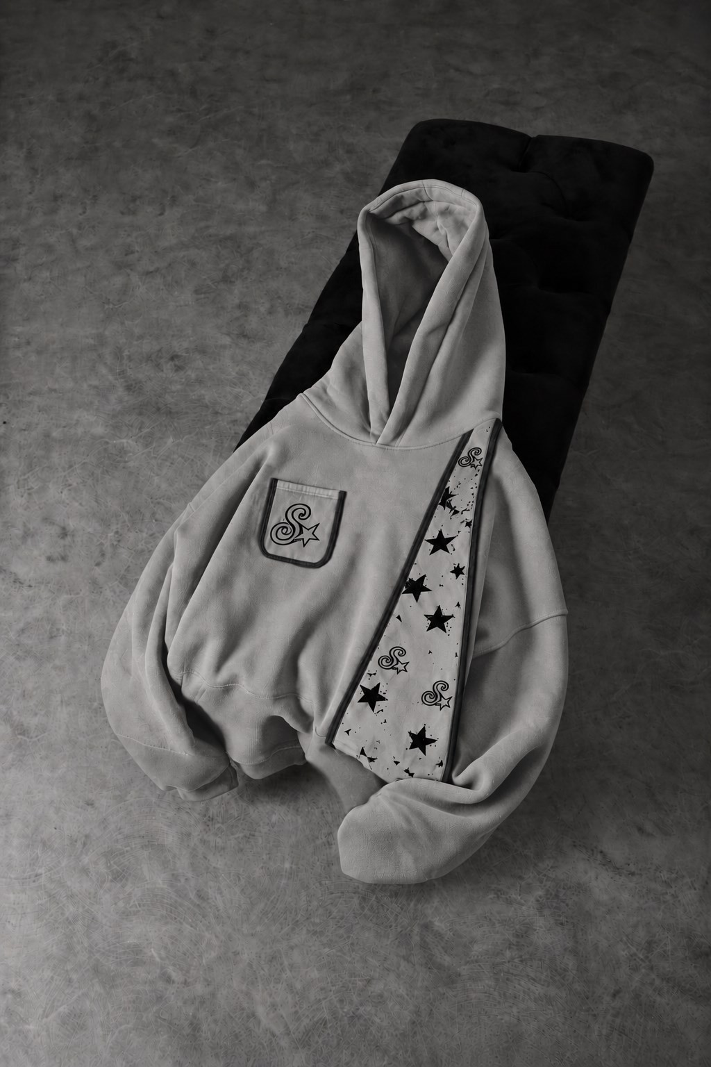 Erkek Gri S'Star Kot Biye Oversize Hoodie